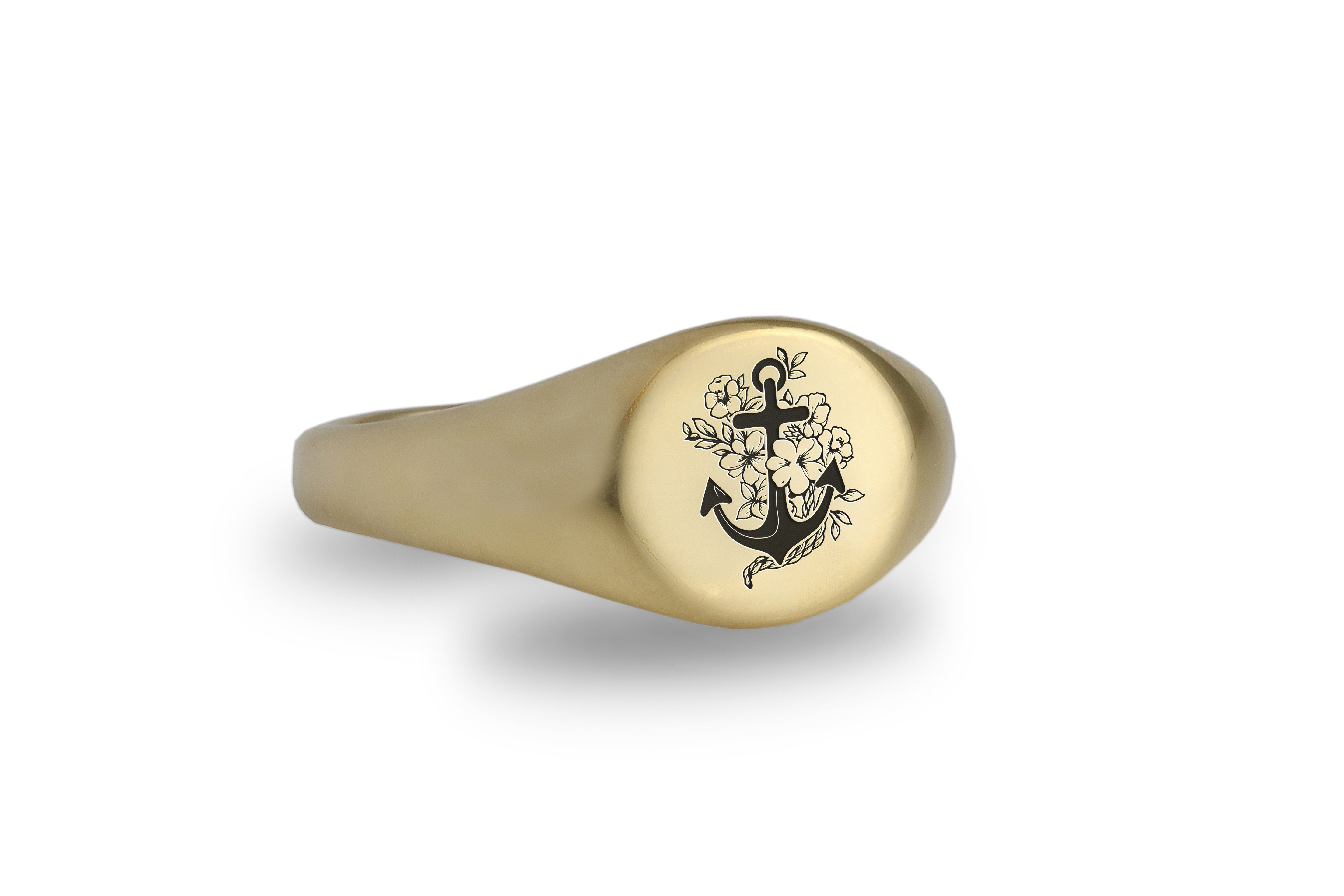 14k Gold Anchor Signet Ring