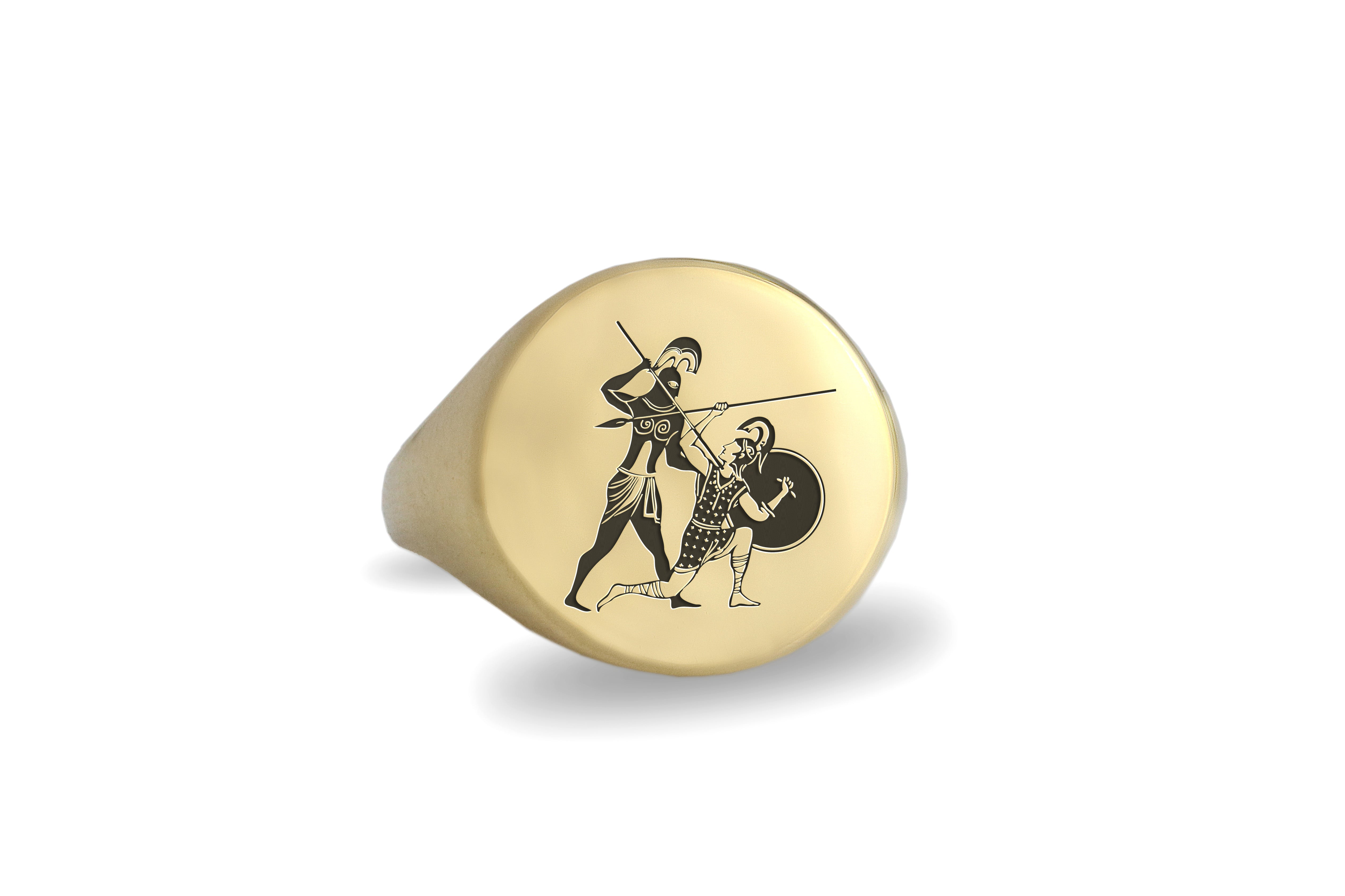 14k Gold Greek Warrior Signet Ring
