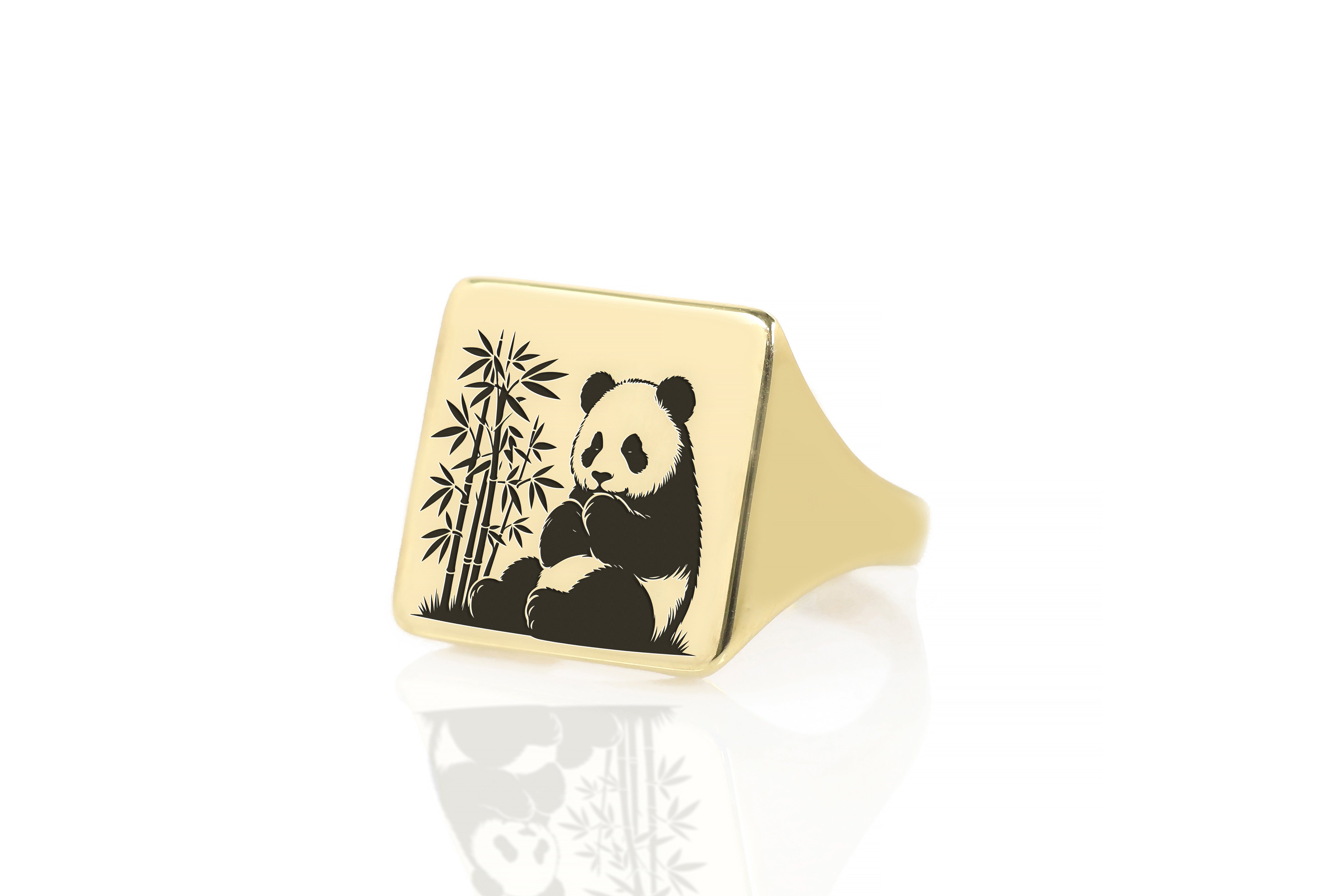 Cute Panda Gold Signet Ring