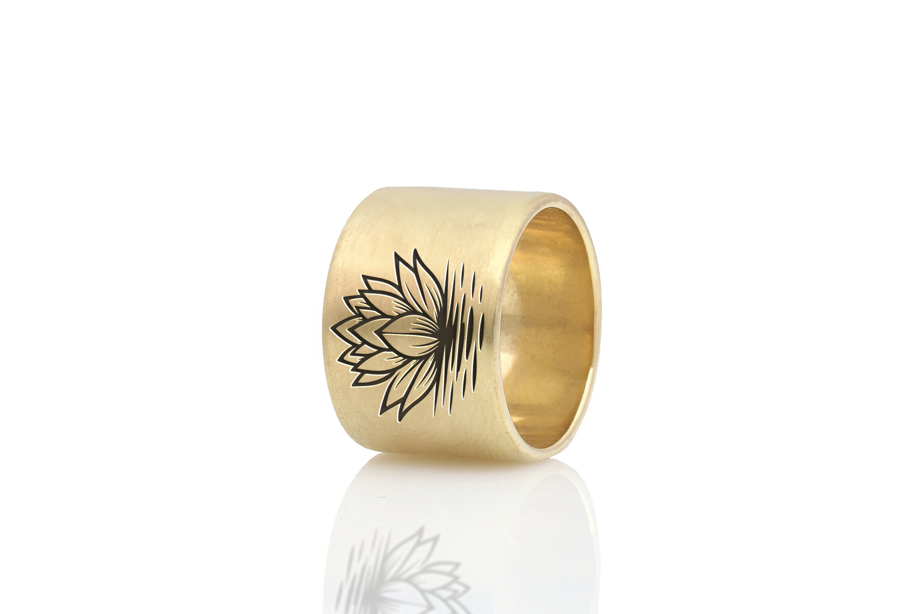Engraved Lotus Wide Band Ring