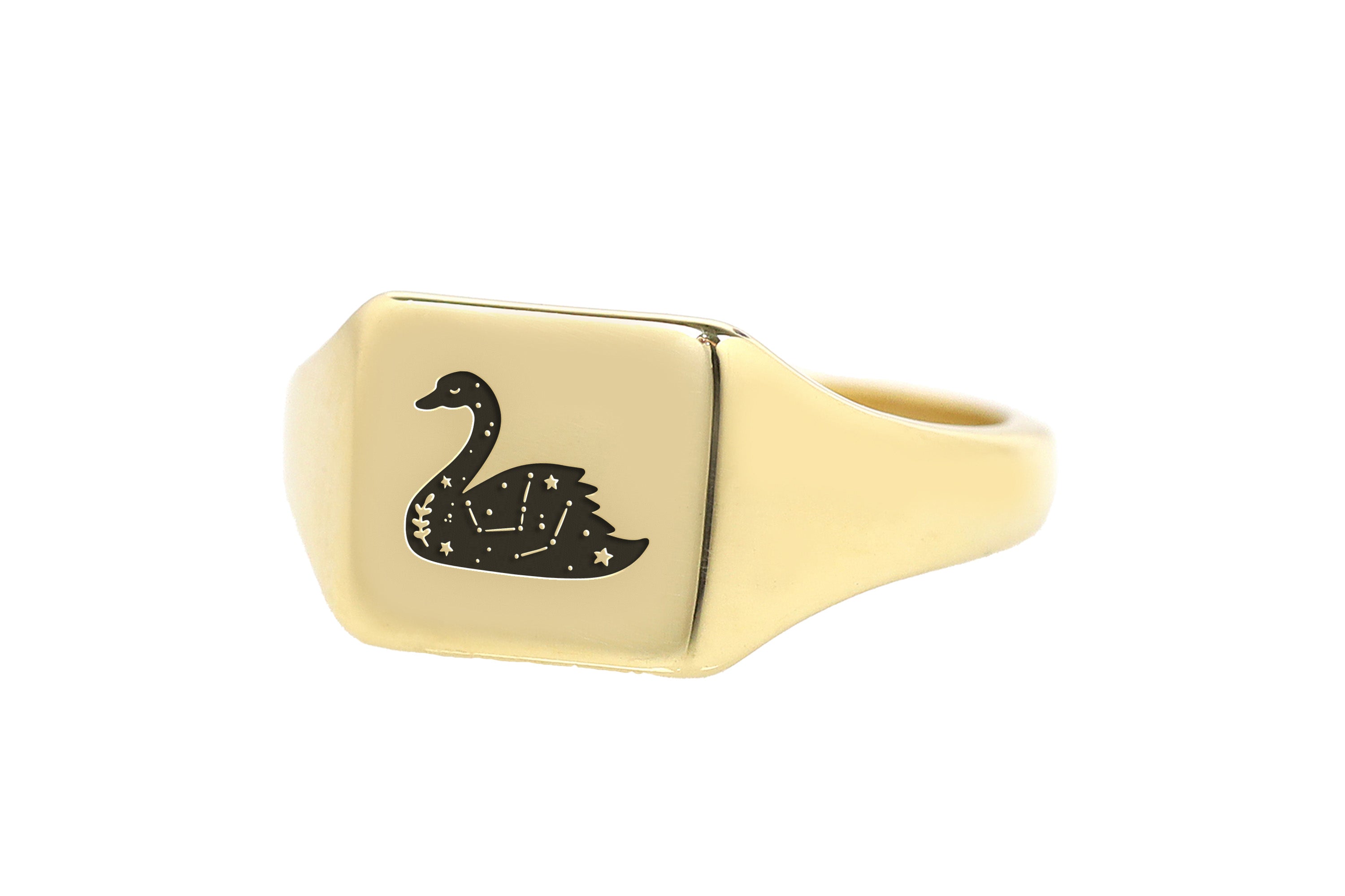 Engraved Swan Signet Ring