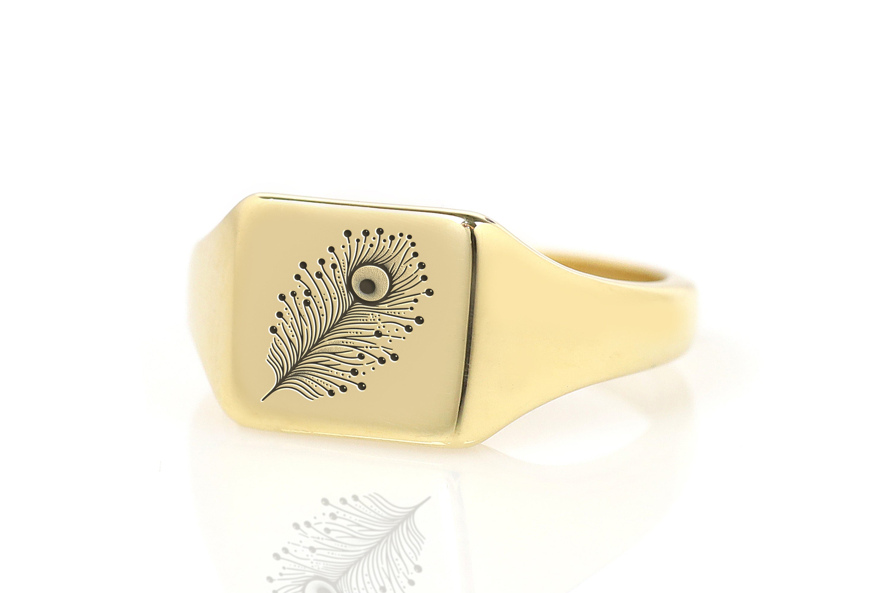 14k Gold Feather Signet Ring