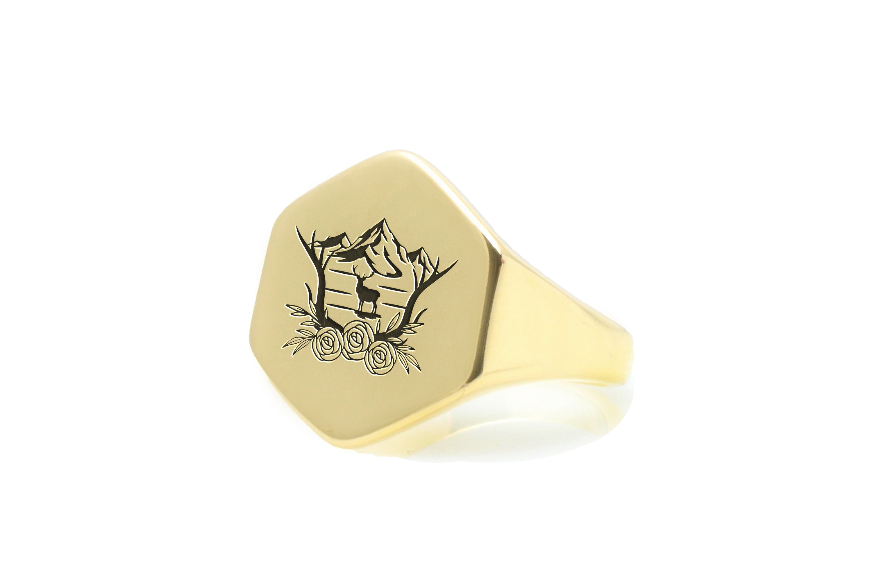 Engraved Deer Horns Signet Ring