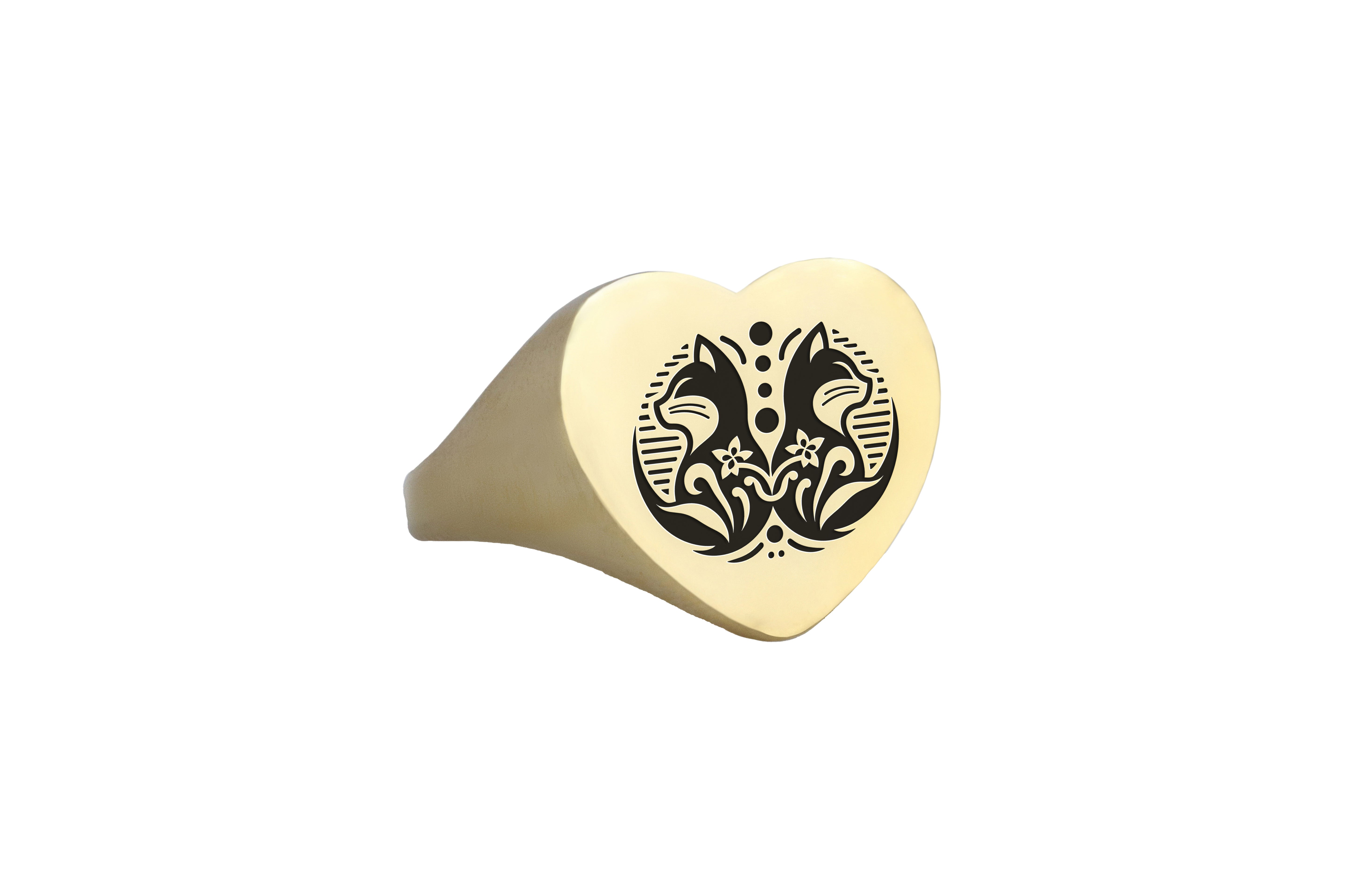Engraved Chinese Luck Cat Ring