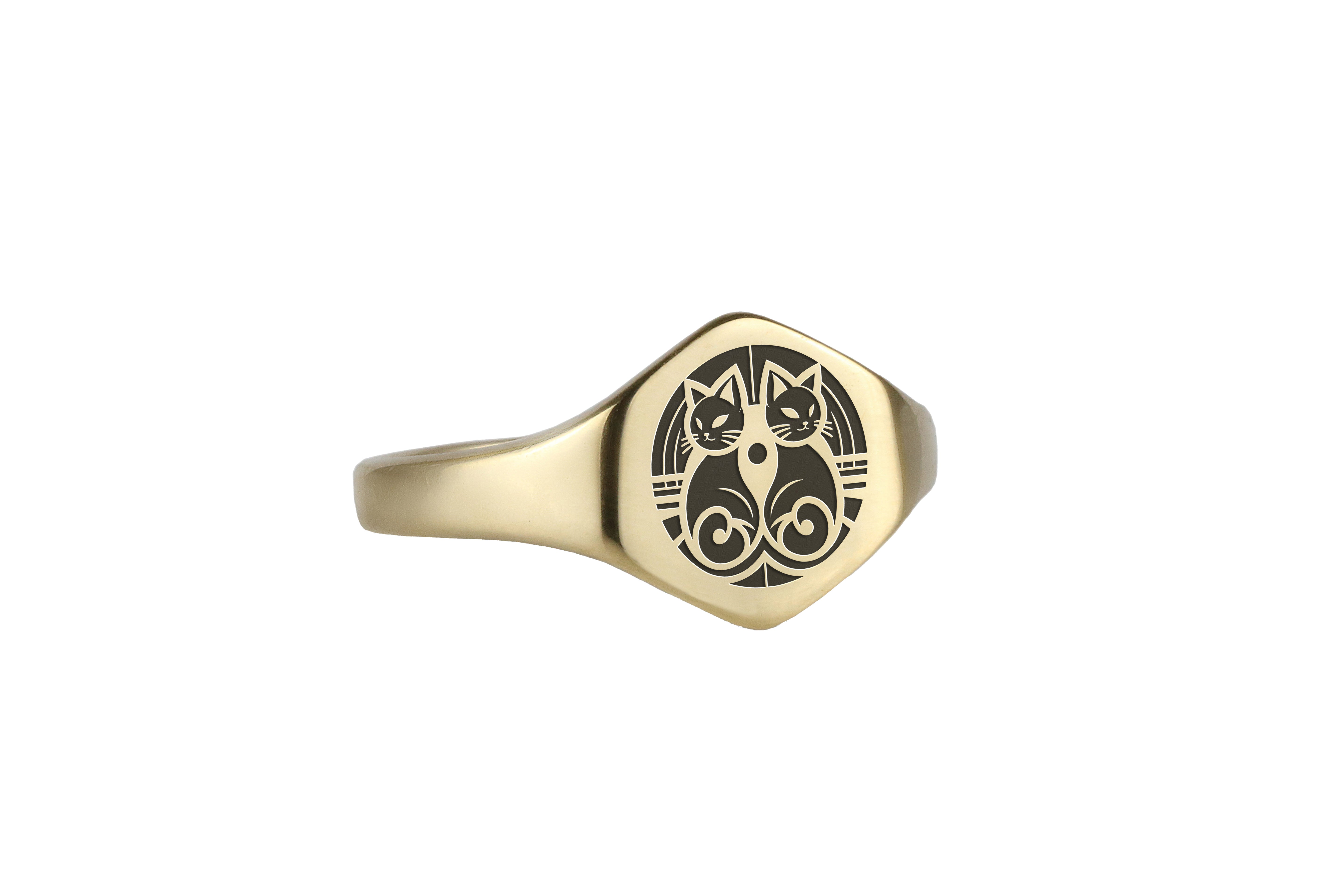 Twin Cat Gold Signet Ring