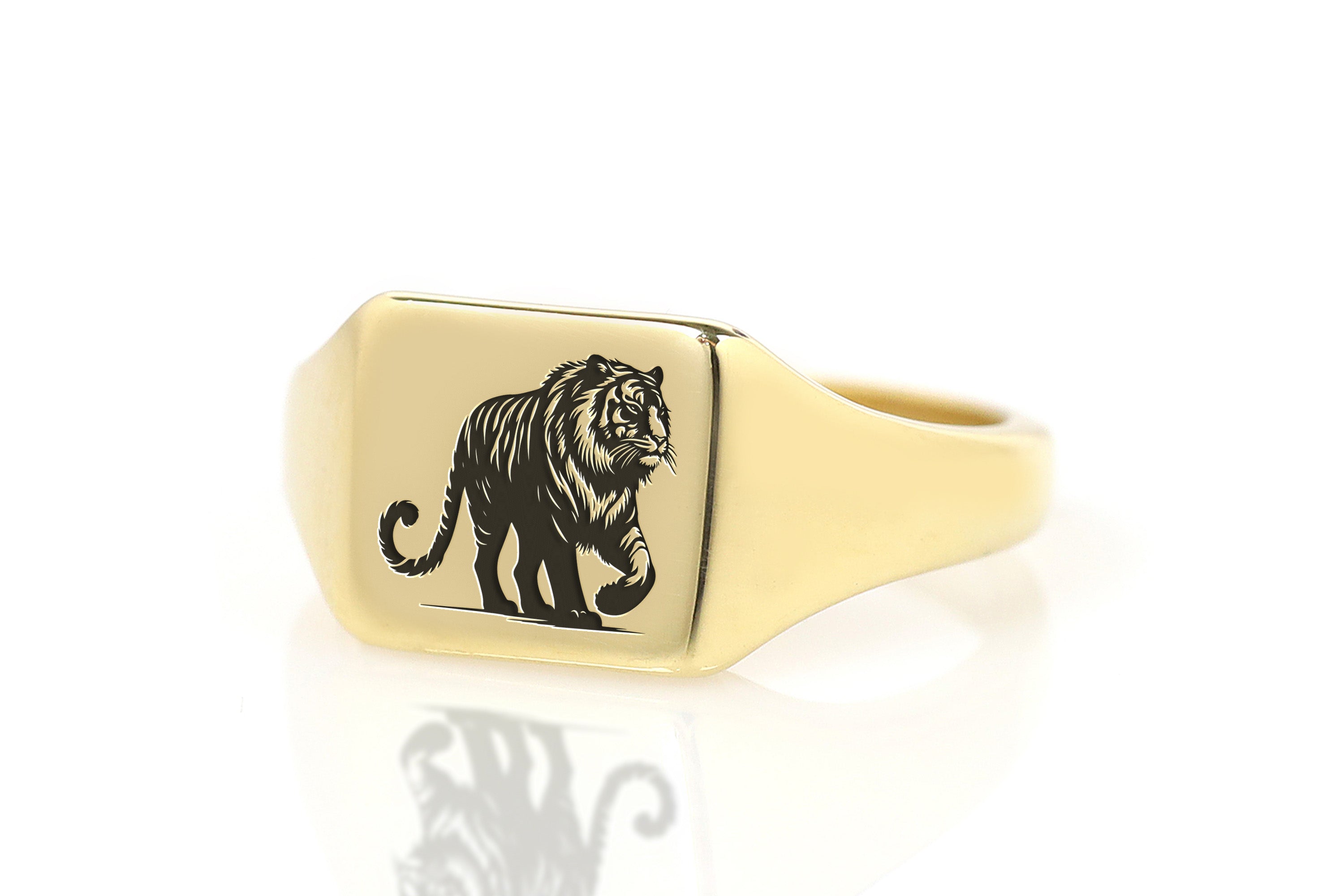 14k Gold Tiger Signet Ring