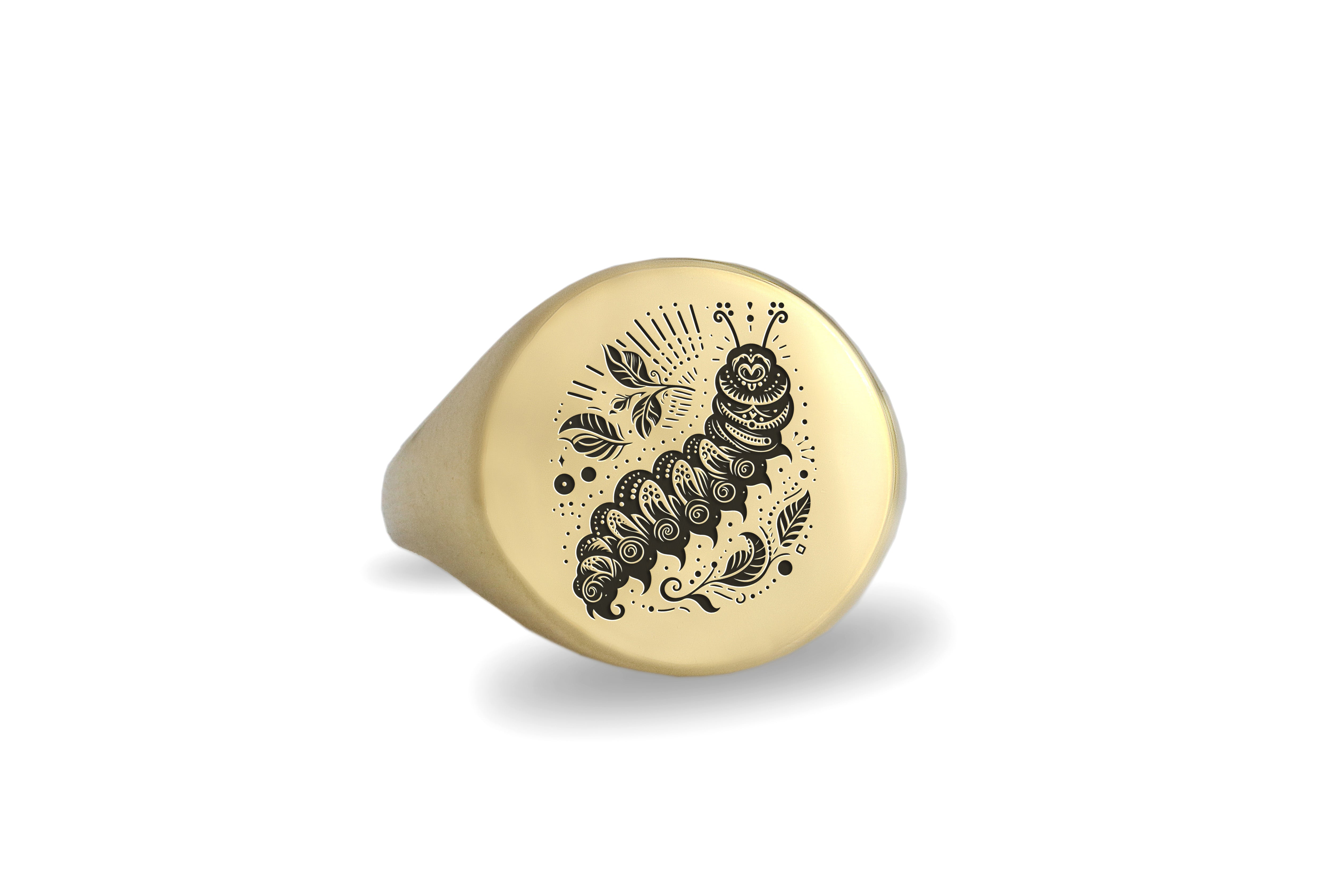 14k Gold Caterpillar Signet Ring