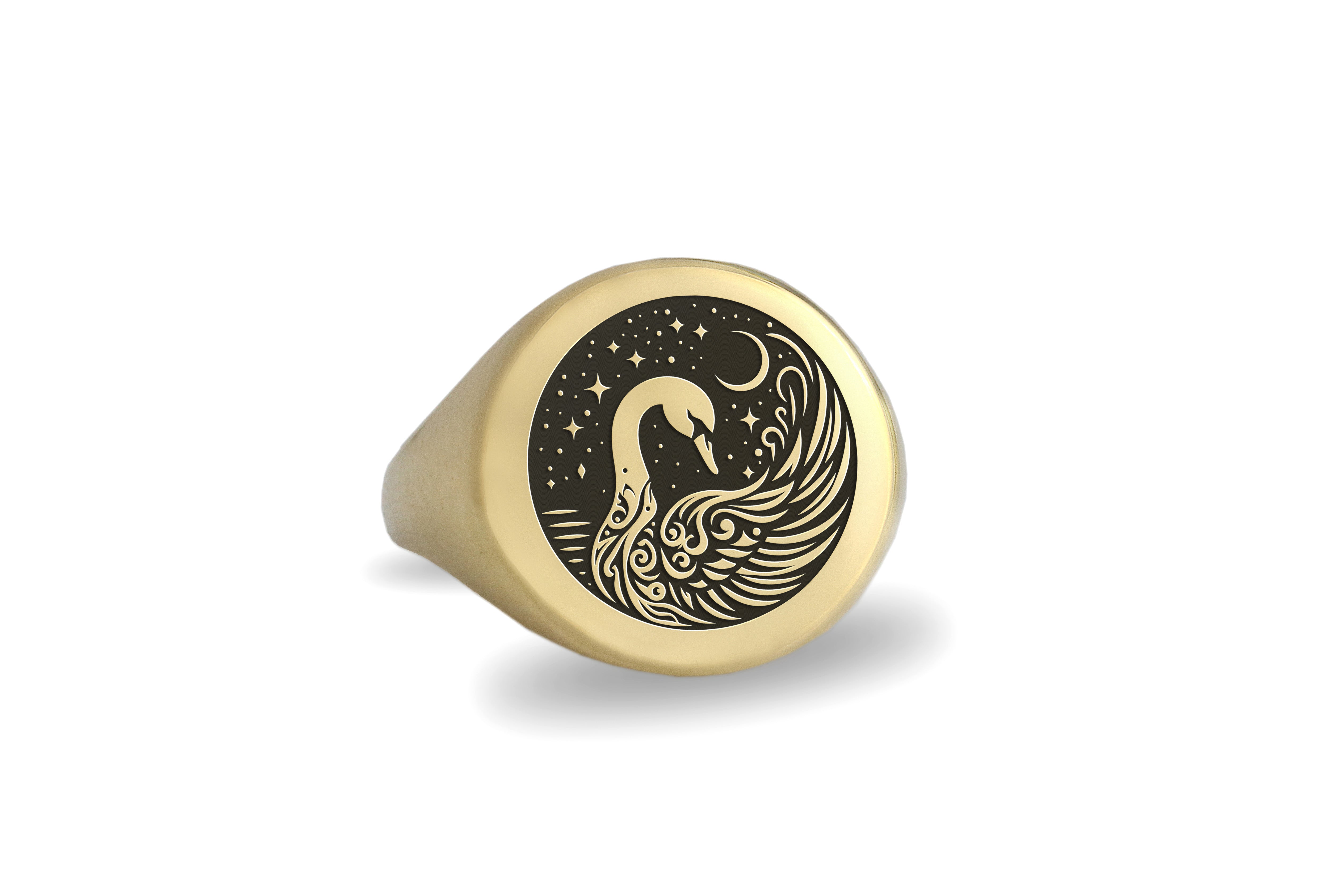 14k Gold Swan Signet Ring