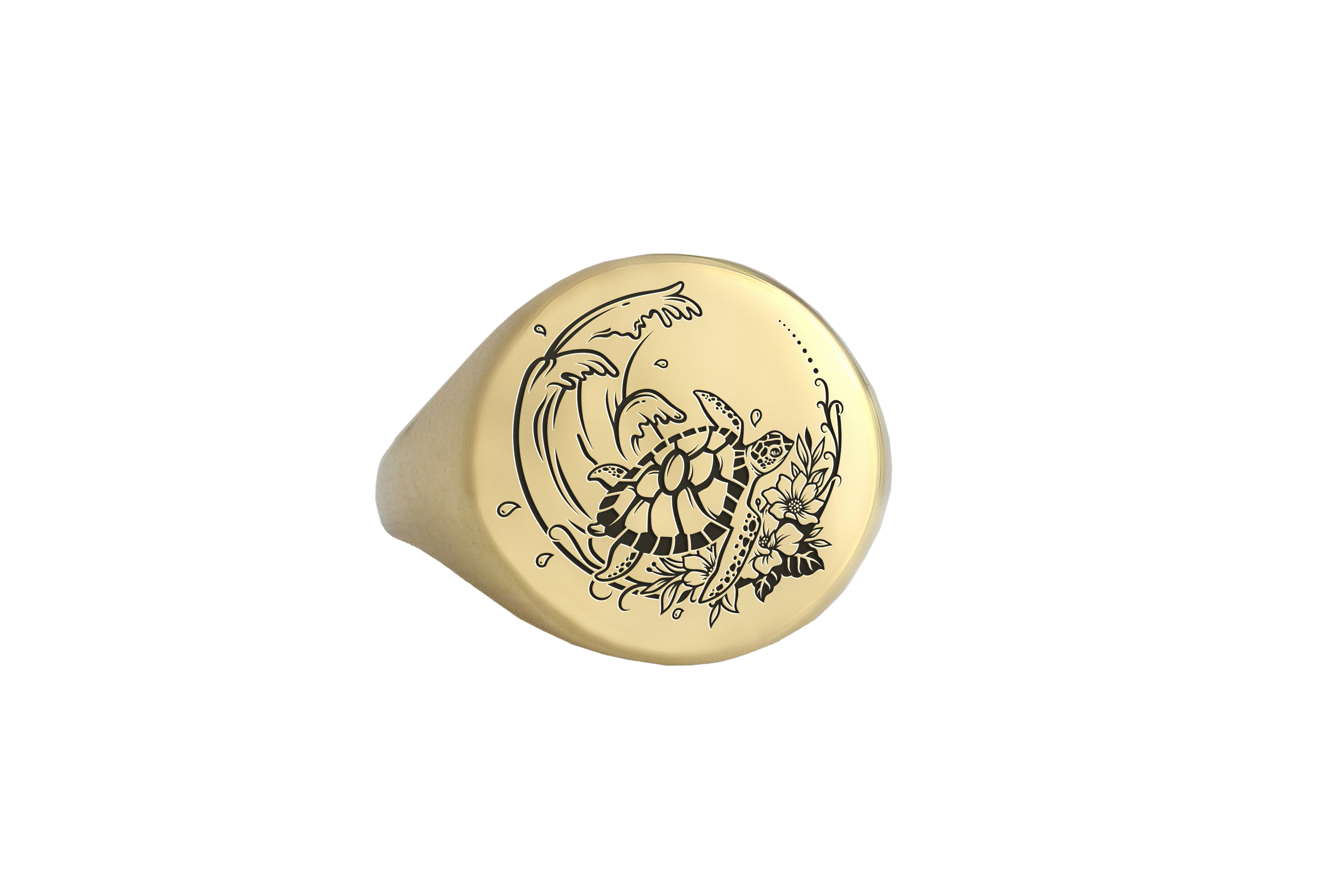 Engraved Turtle Signet Ring