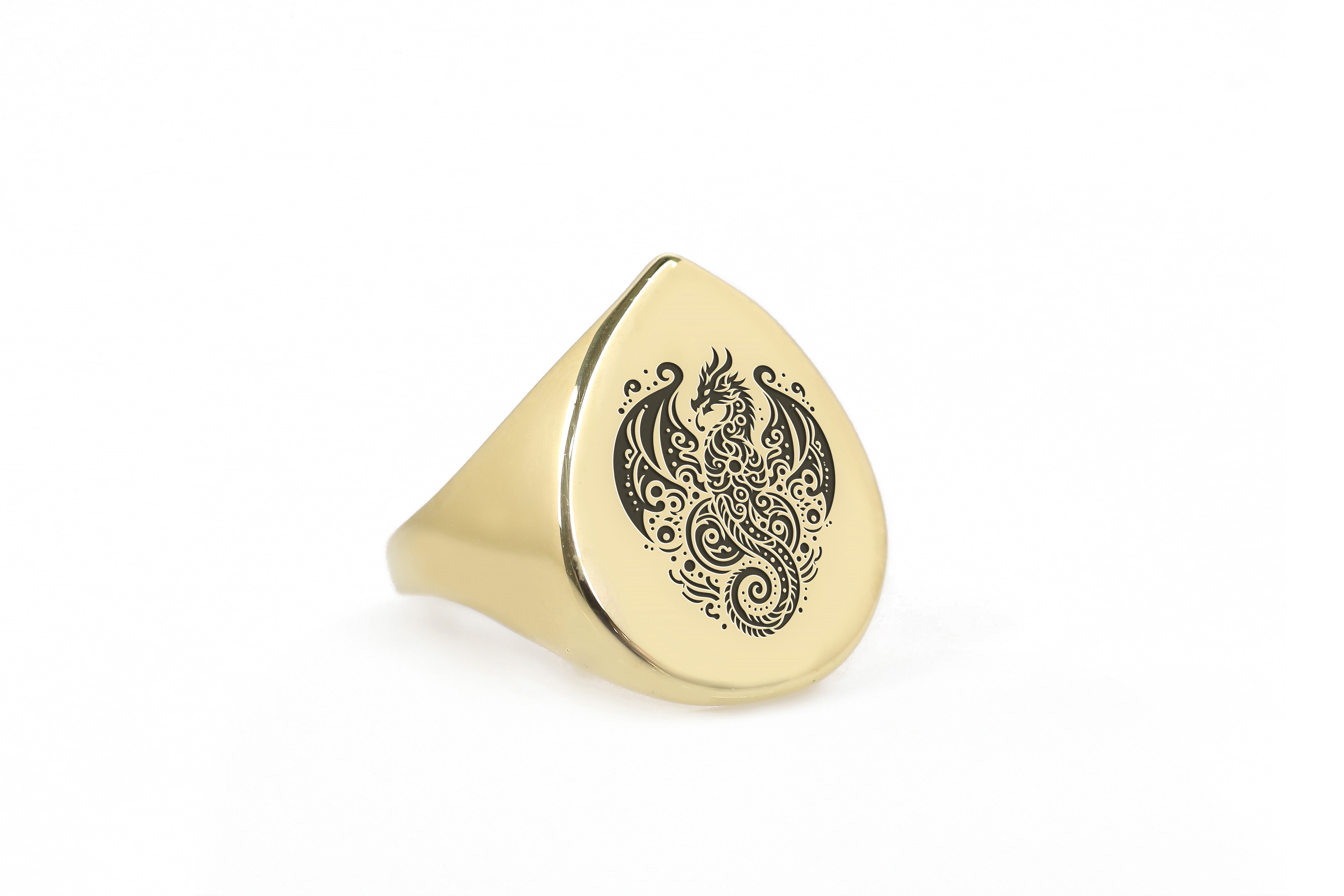 Engraved Dragon Gold Signet Ring