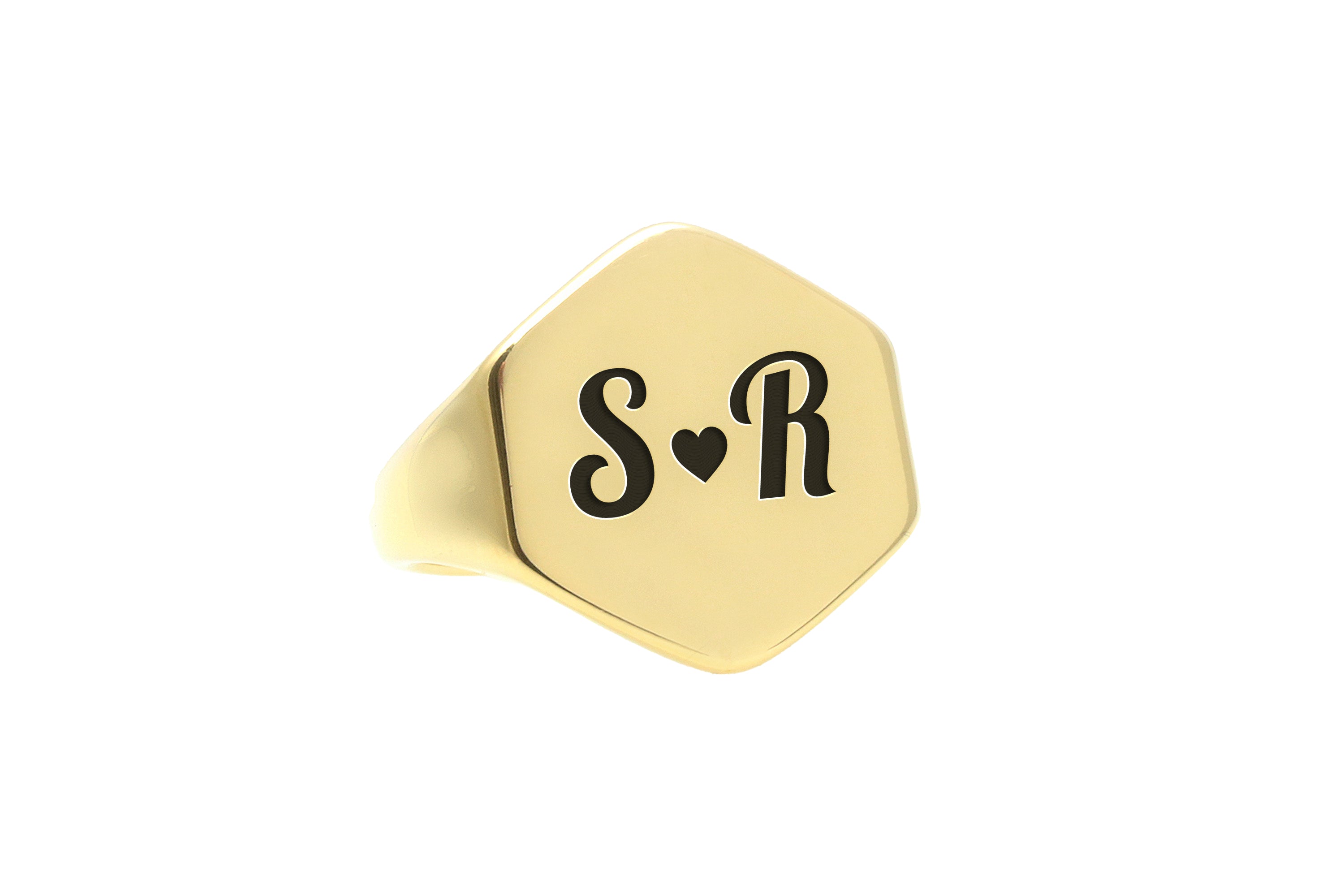 Custom Gold Signet Ring with Couples' Initials Engraving