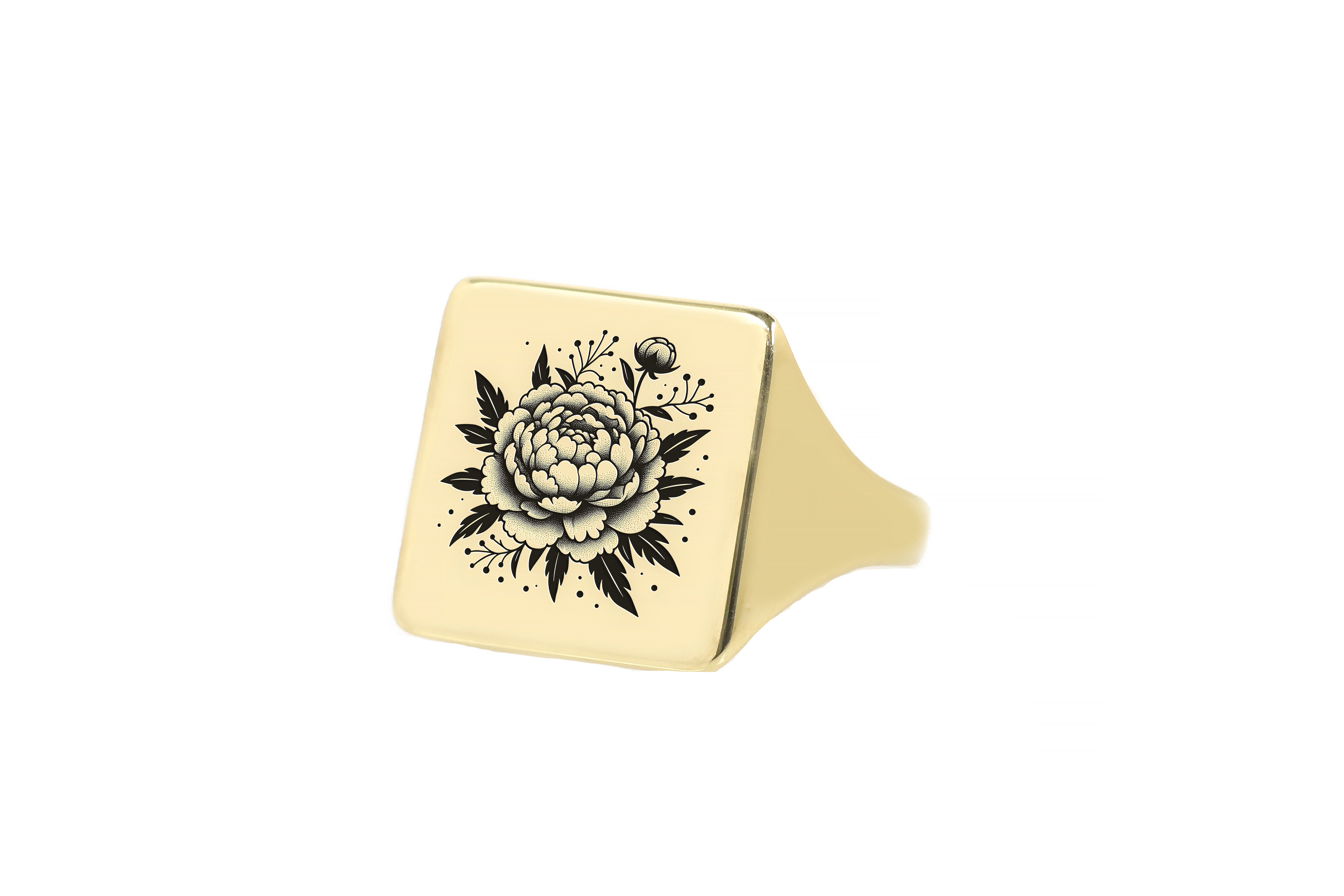 Engraved Flower Gold Ring