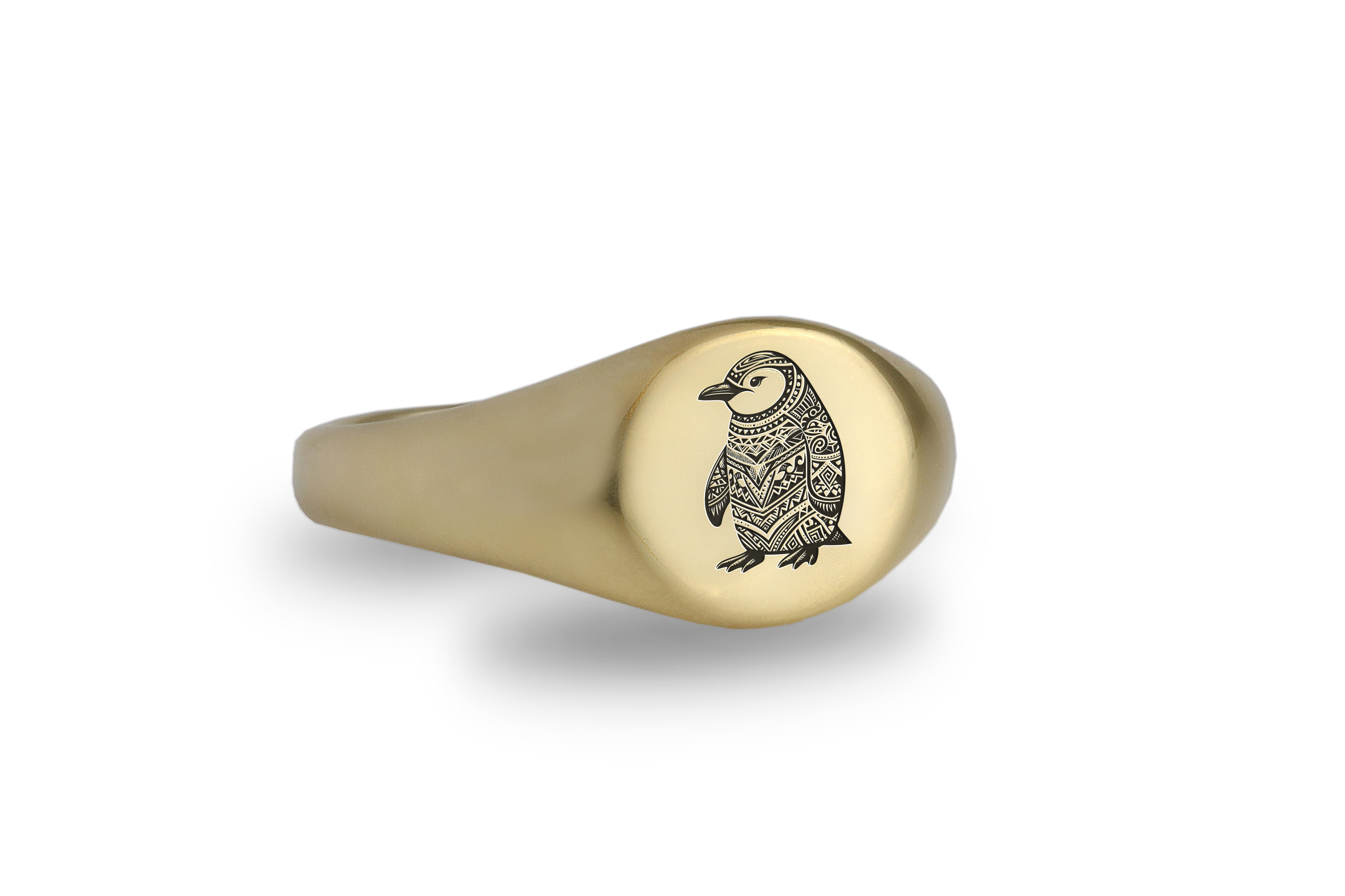 Cute Penguin Gold Signet Ring