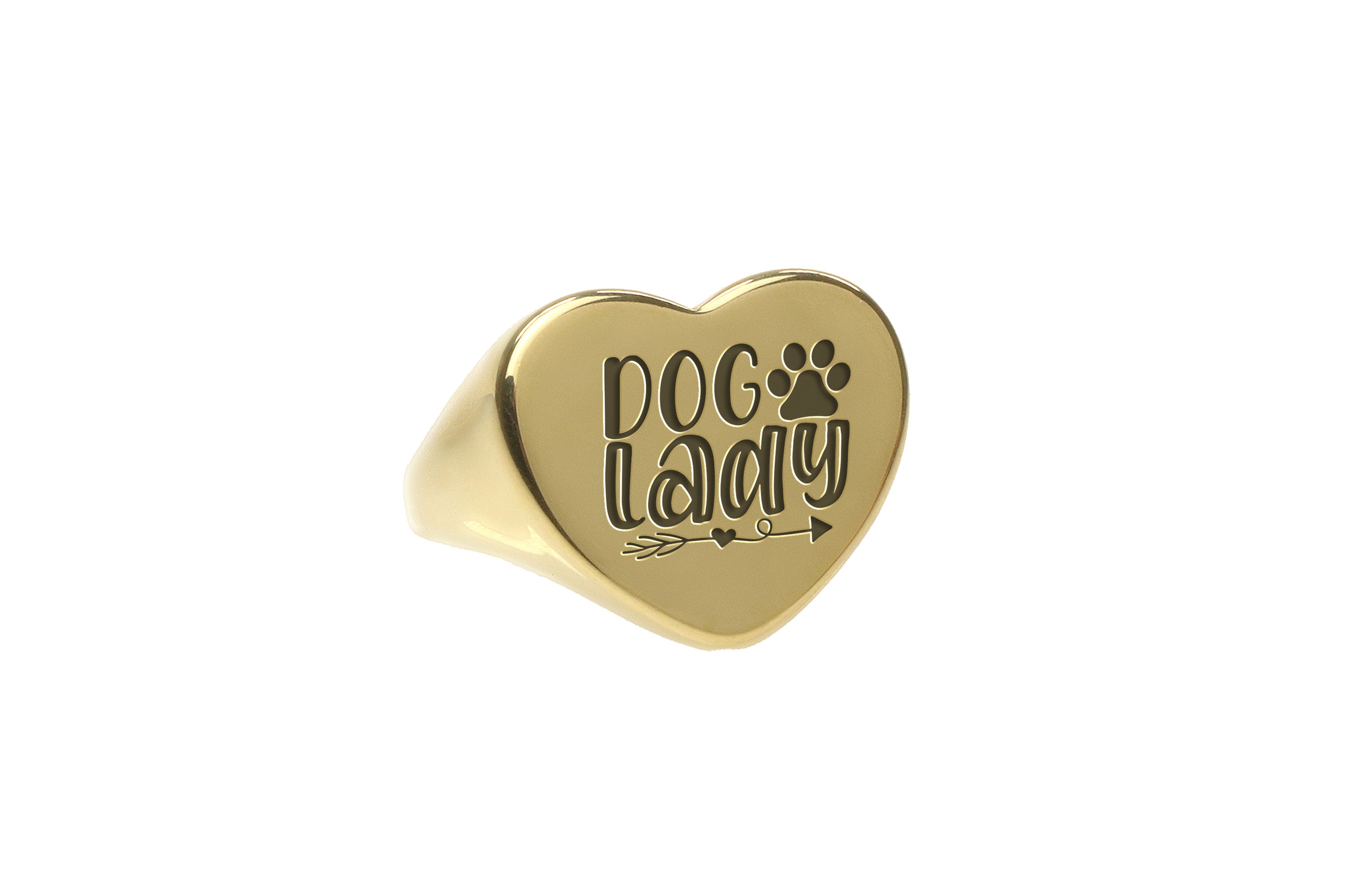 Engraved Dog Lady Gold Signet Ring