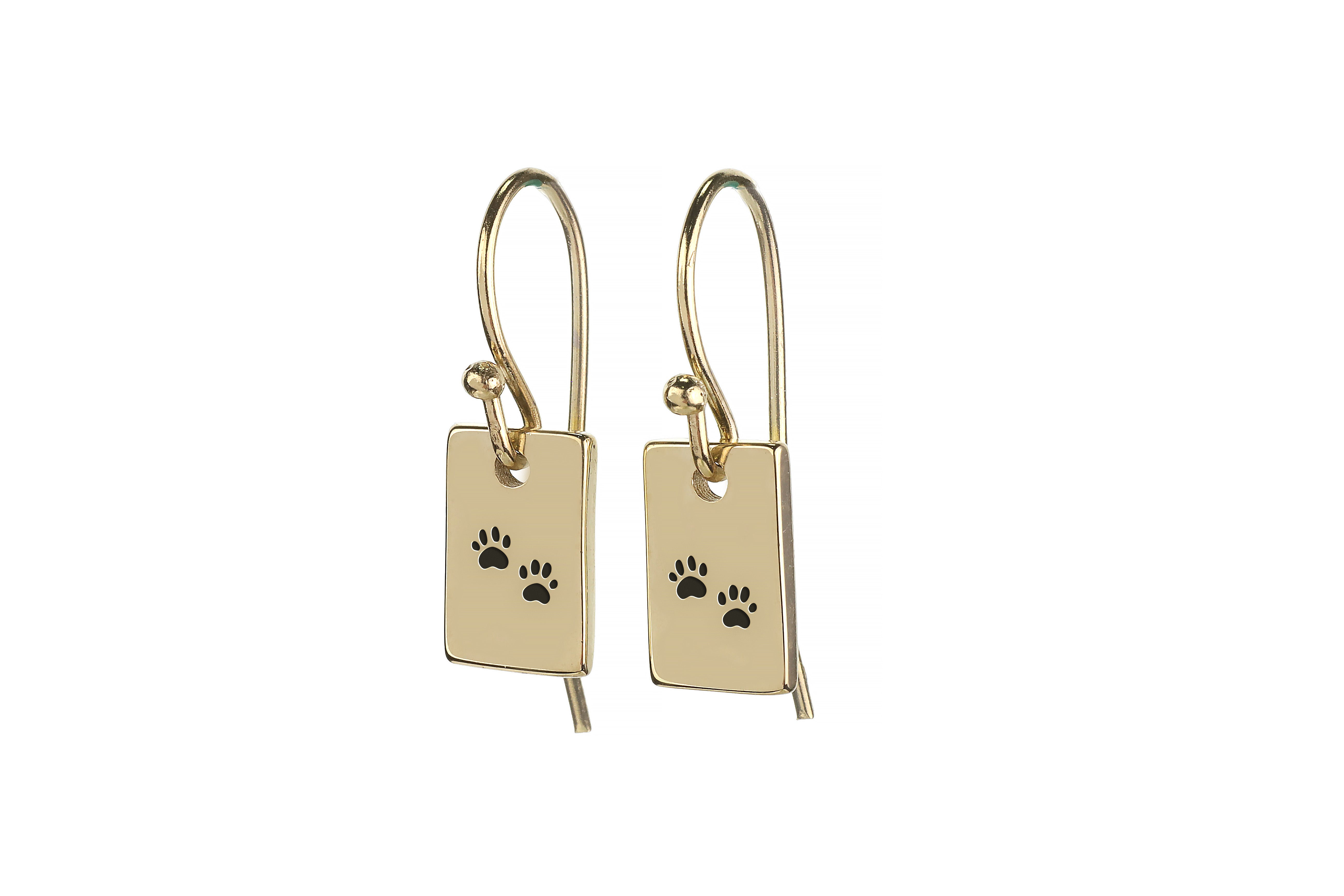 Custom Gold Rectangle Earrings with Paw Engraving