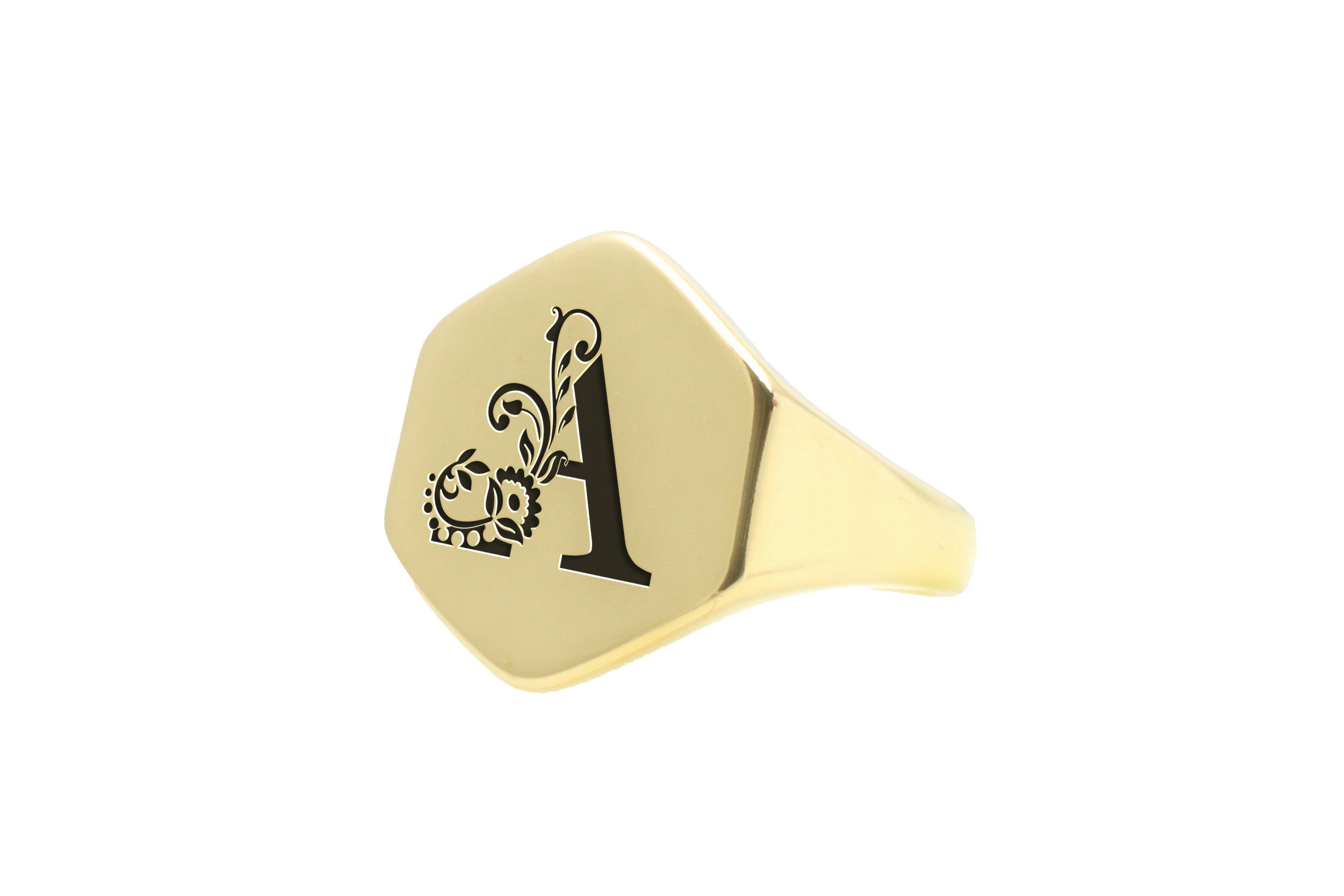 Flower Letter Gold Signet Ring