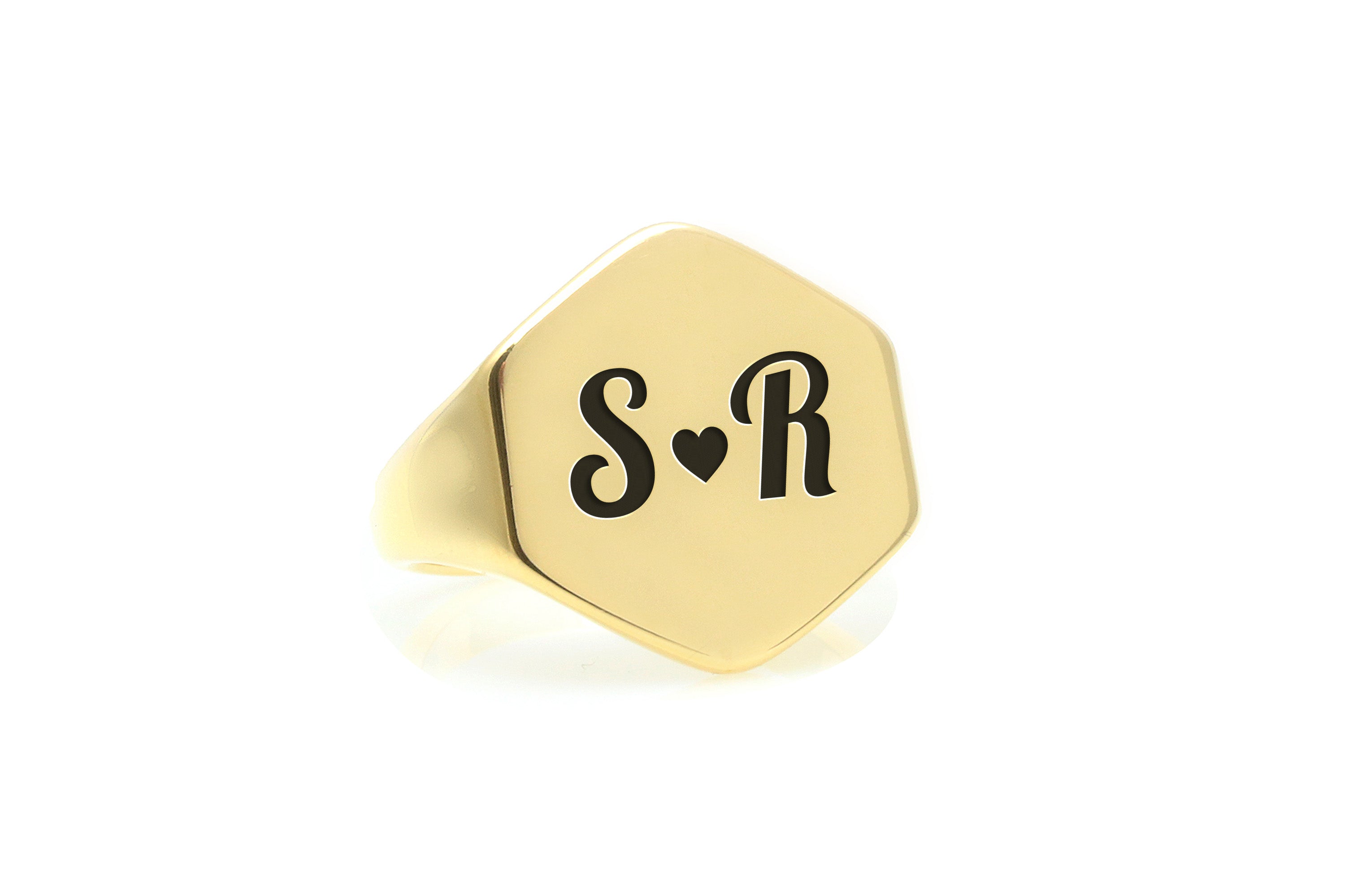 Custom Gold Signet Ring with Couples' Initials Engraving
