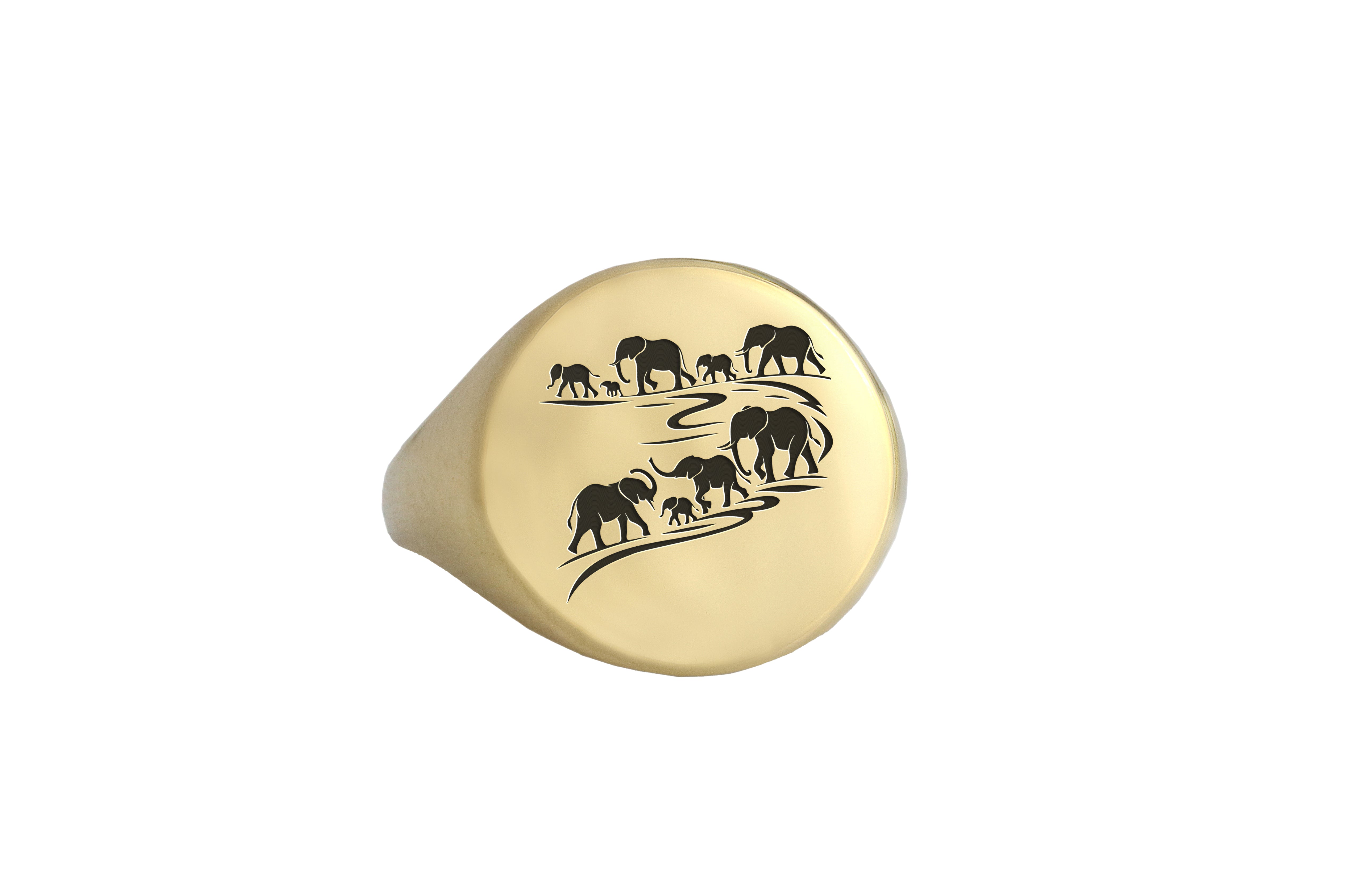 Engraved Elephant Signet Ring