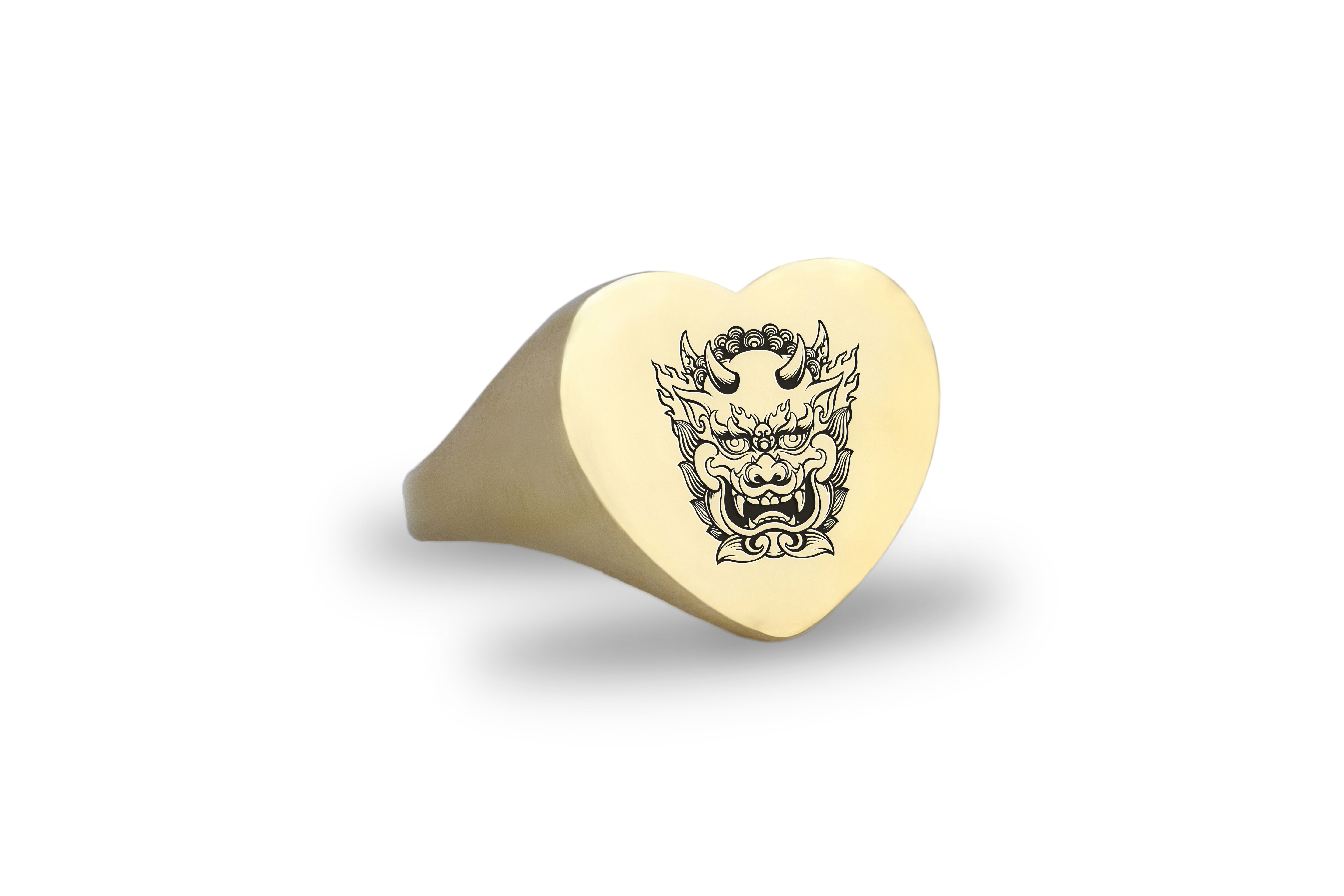 Engraved Chinese Guardian Lion Ring