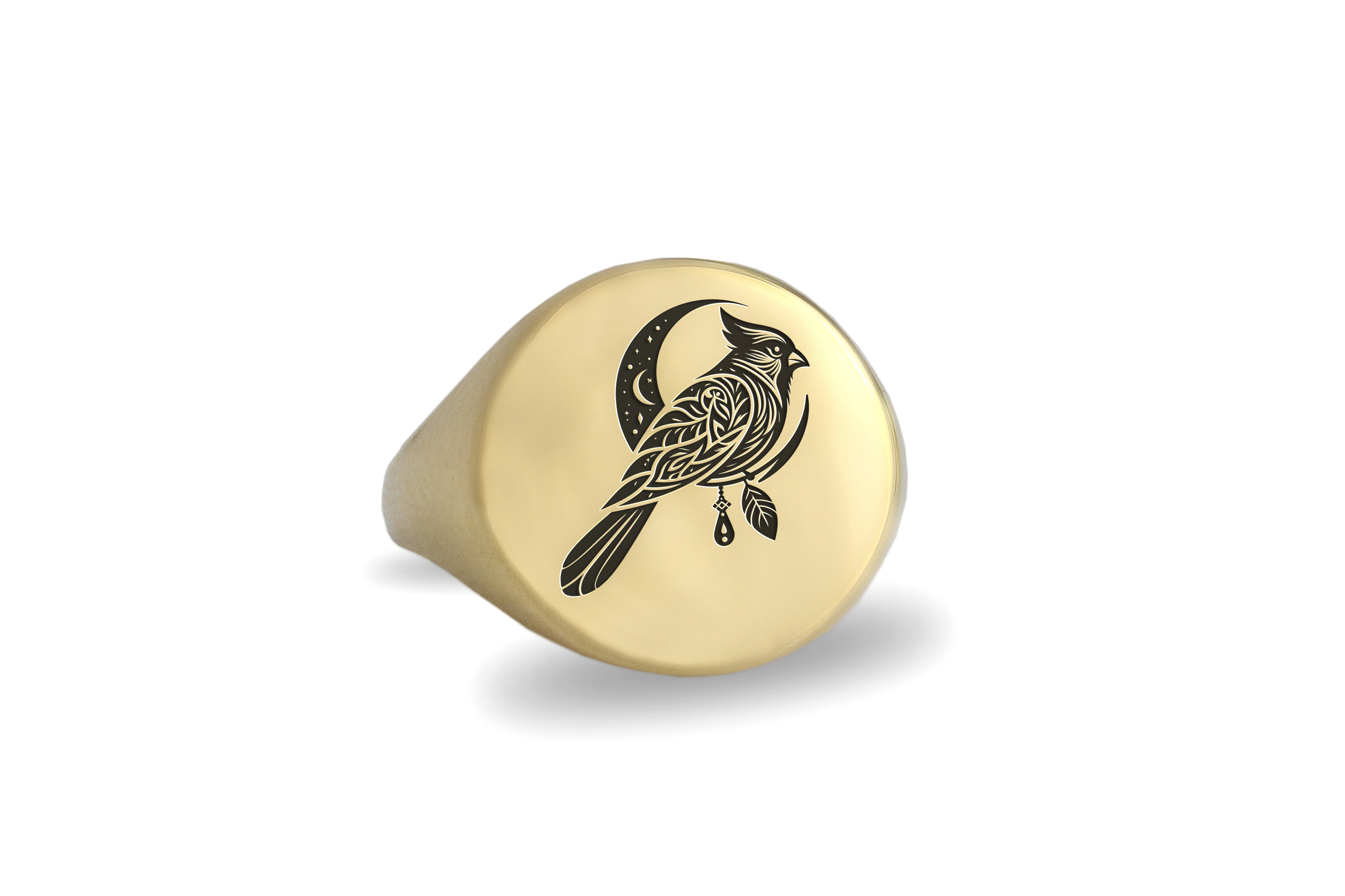 Cardinal Bird Gold Signet Ring