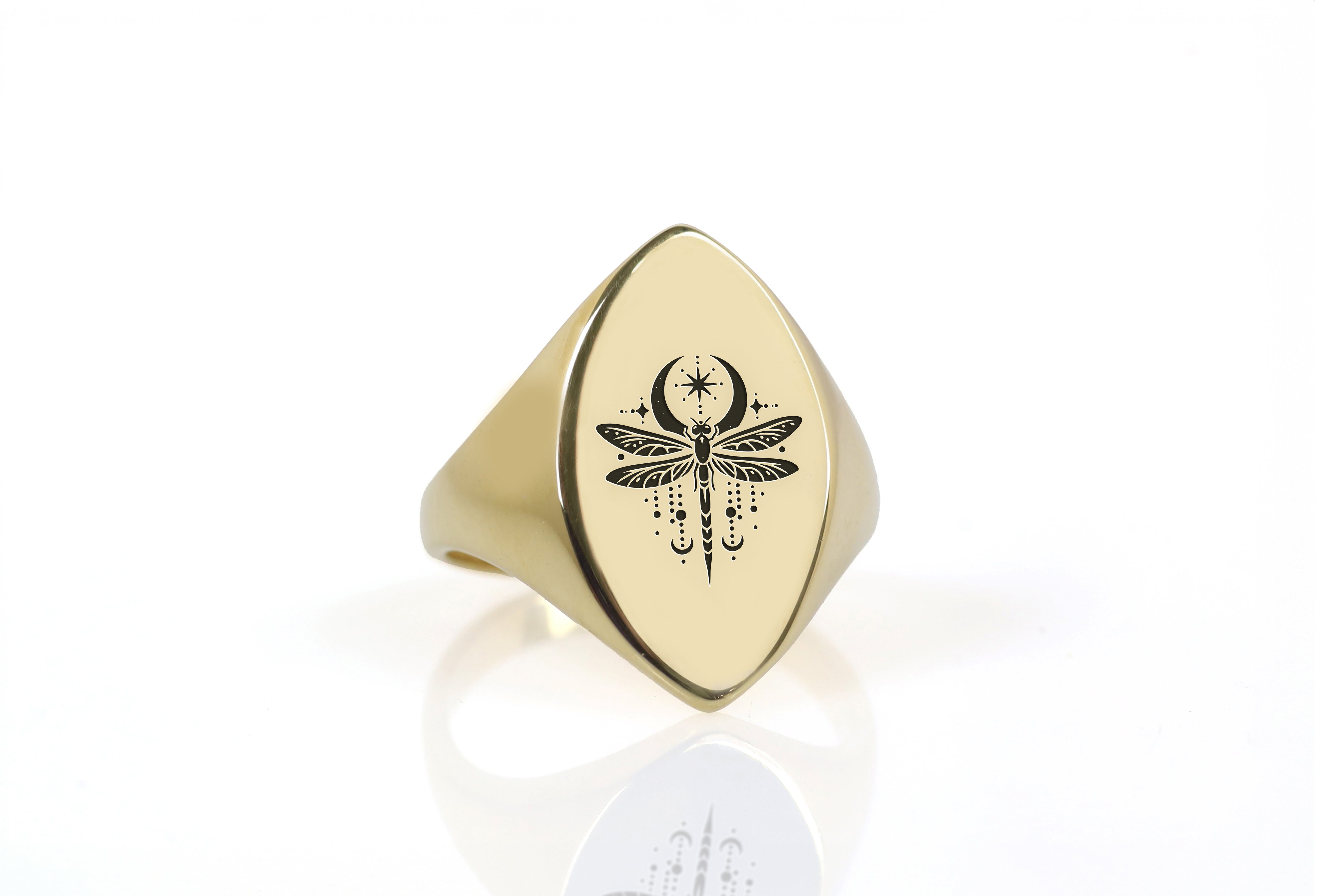 14k Gold Dragonfly Signet Ring