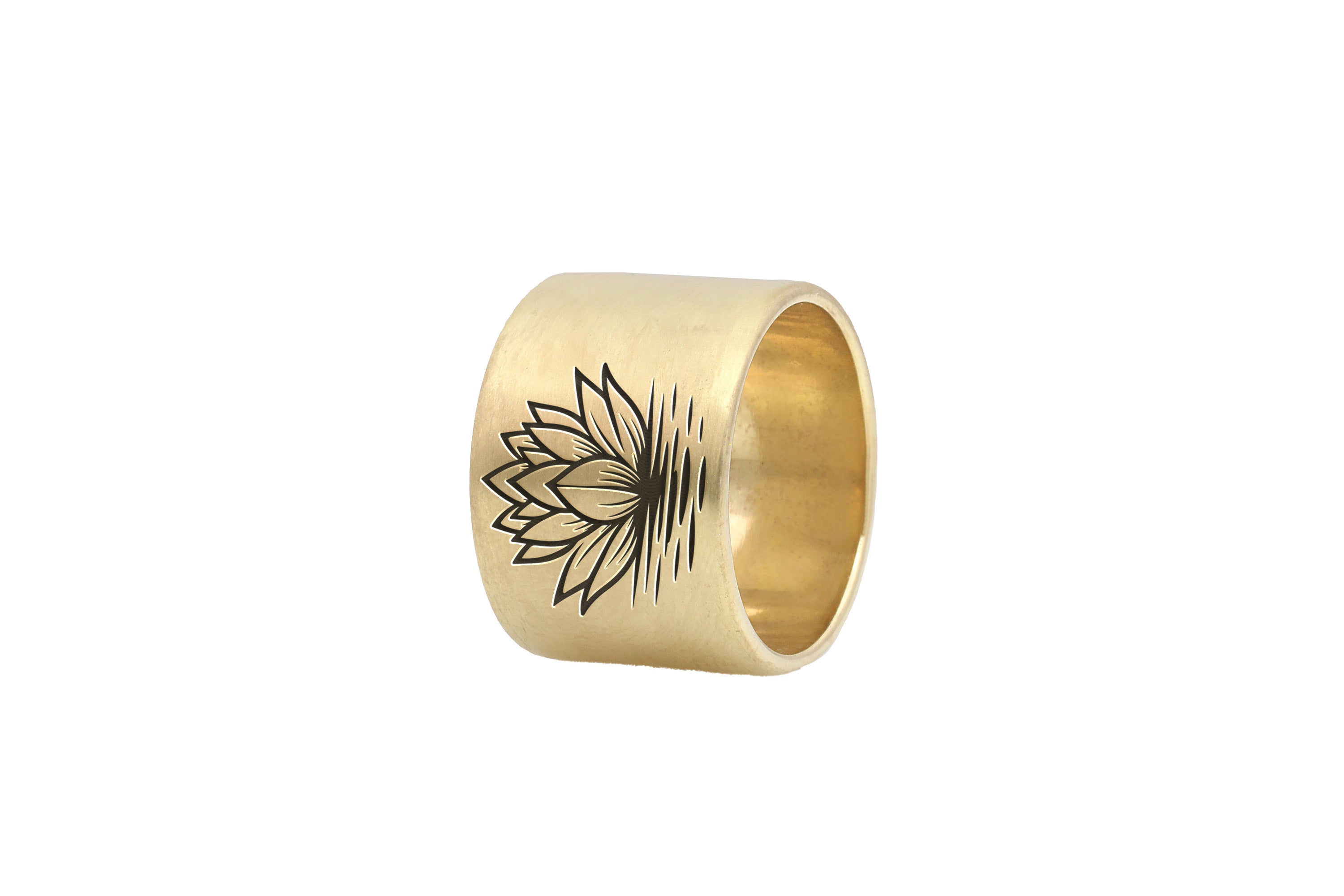 Engraved Lotus Wide Band Ring