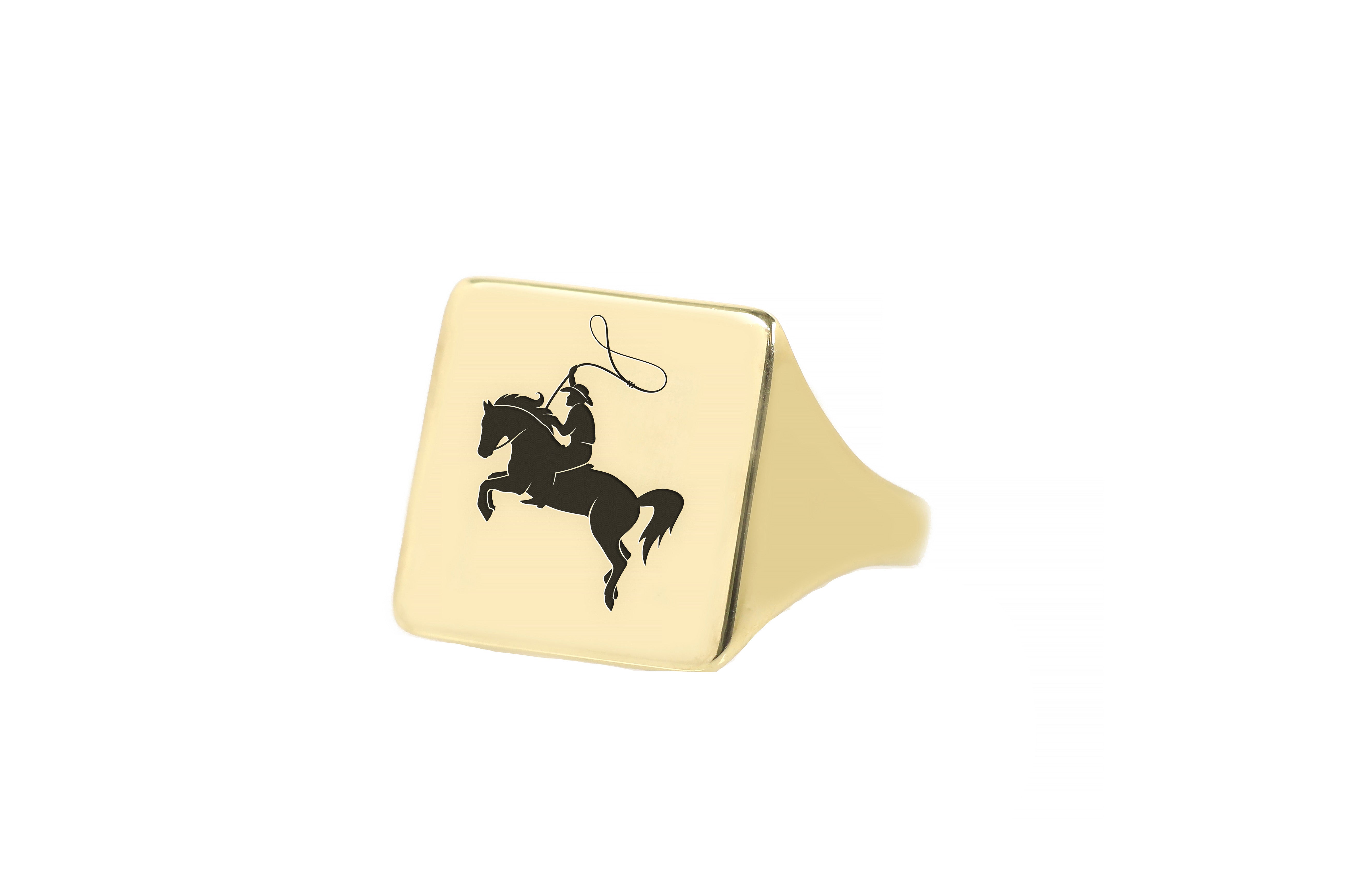 Engraved Cowboy Signet Ring