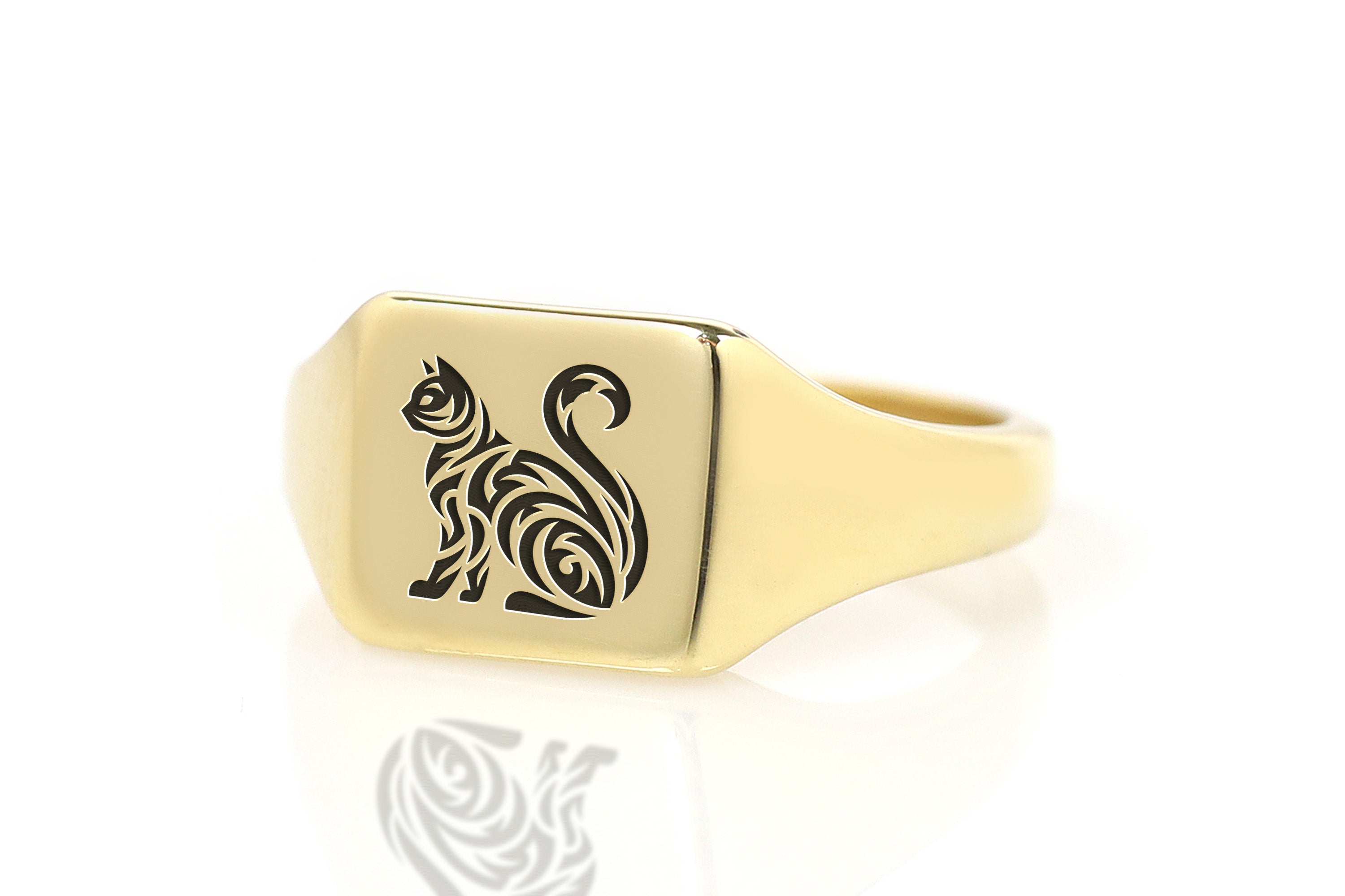 Square Cat Engraving Ring