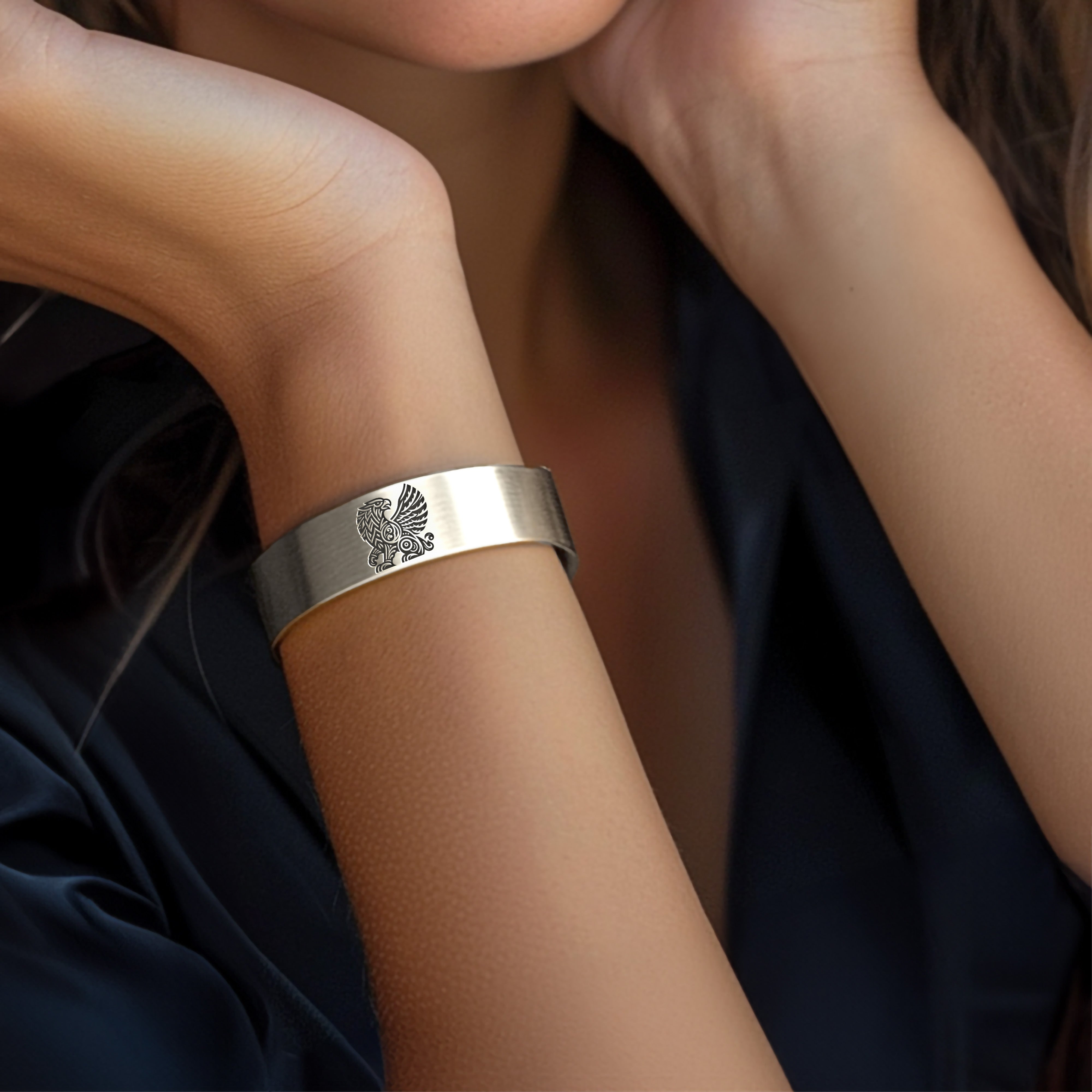 Engraved Griffin Silver Bracelet