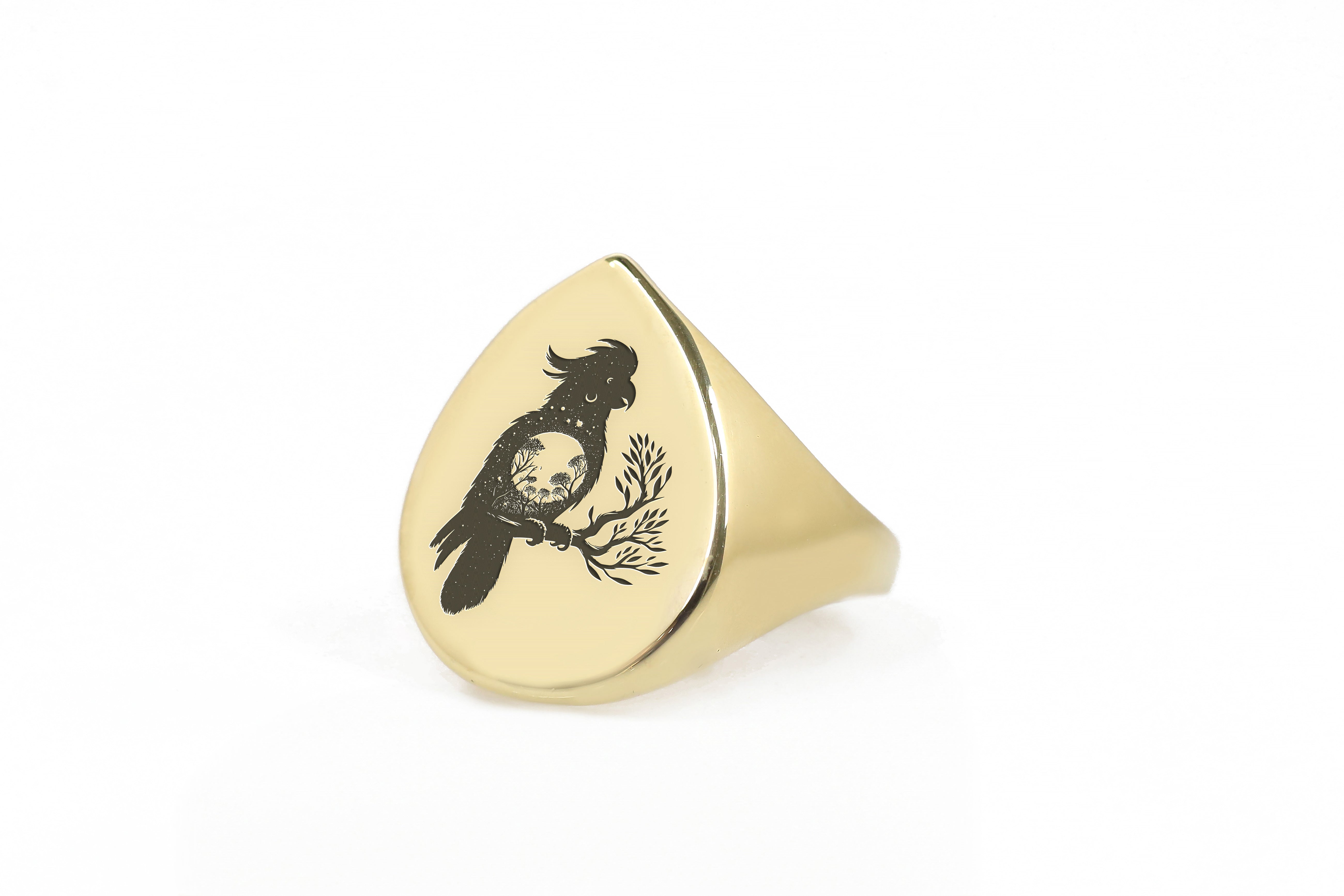 Engraved Cockatoo Signet Ring