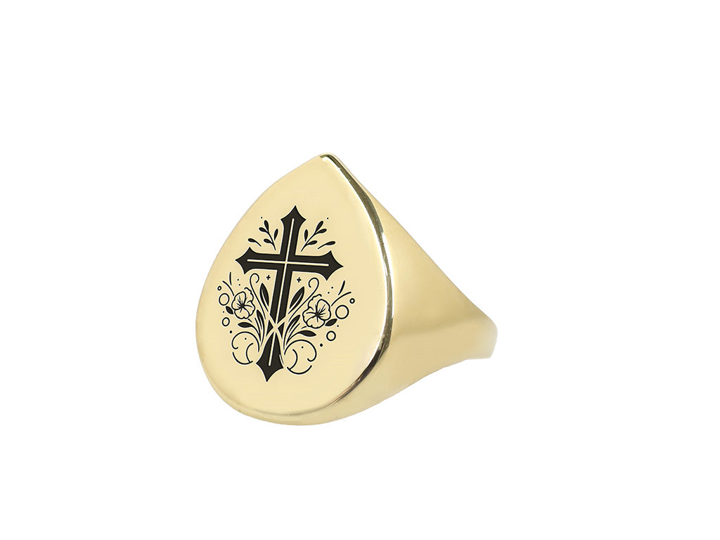 24k Gold Cross Signet Ring