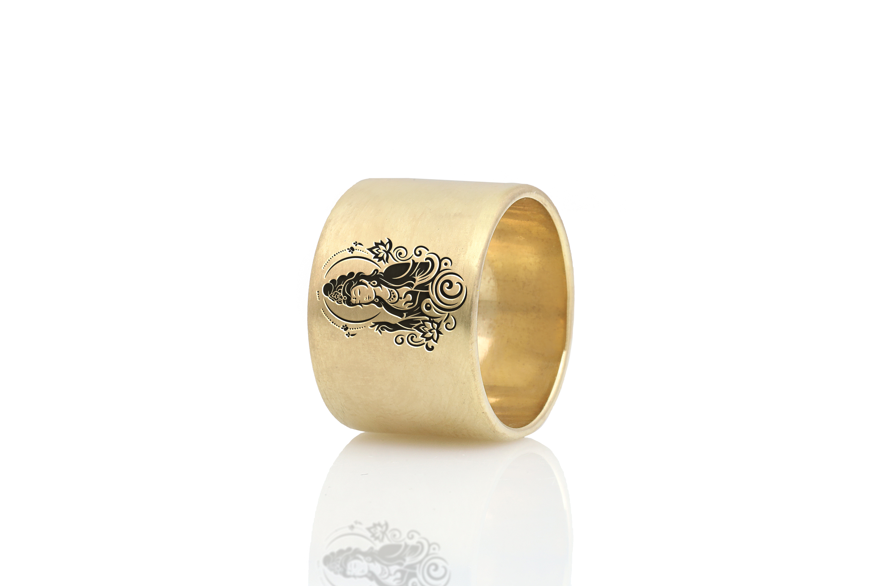 Guanyin Wide Gold Ring