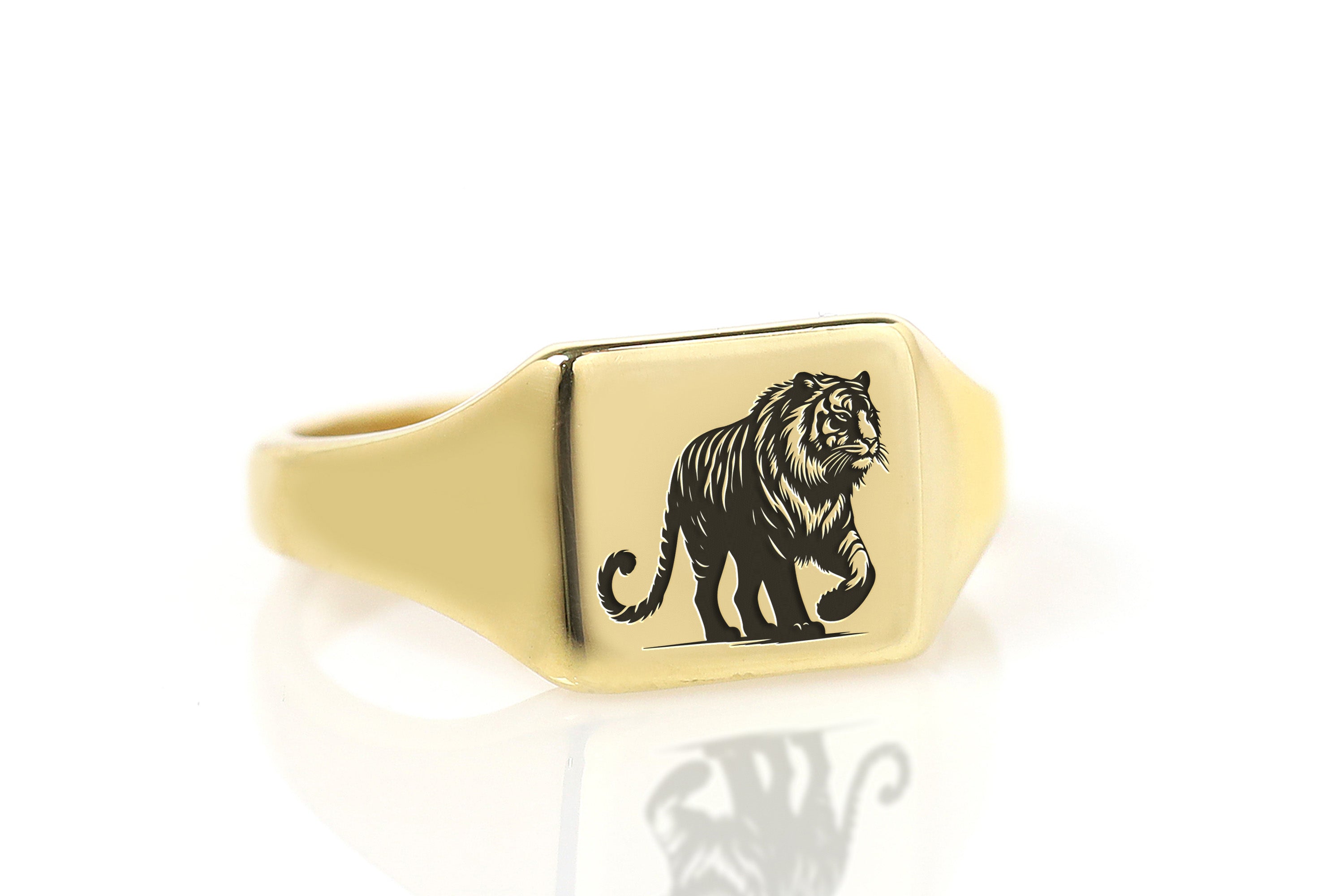 14k Gold Tiger Signet Ring