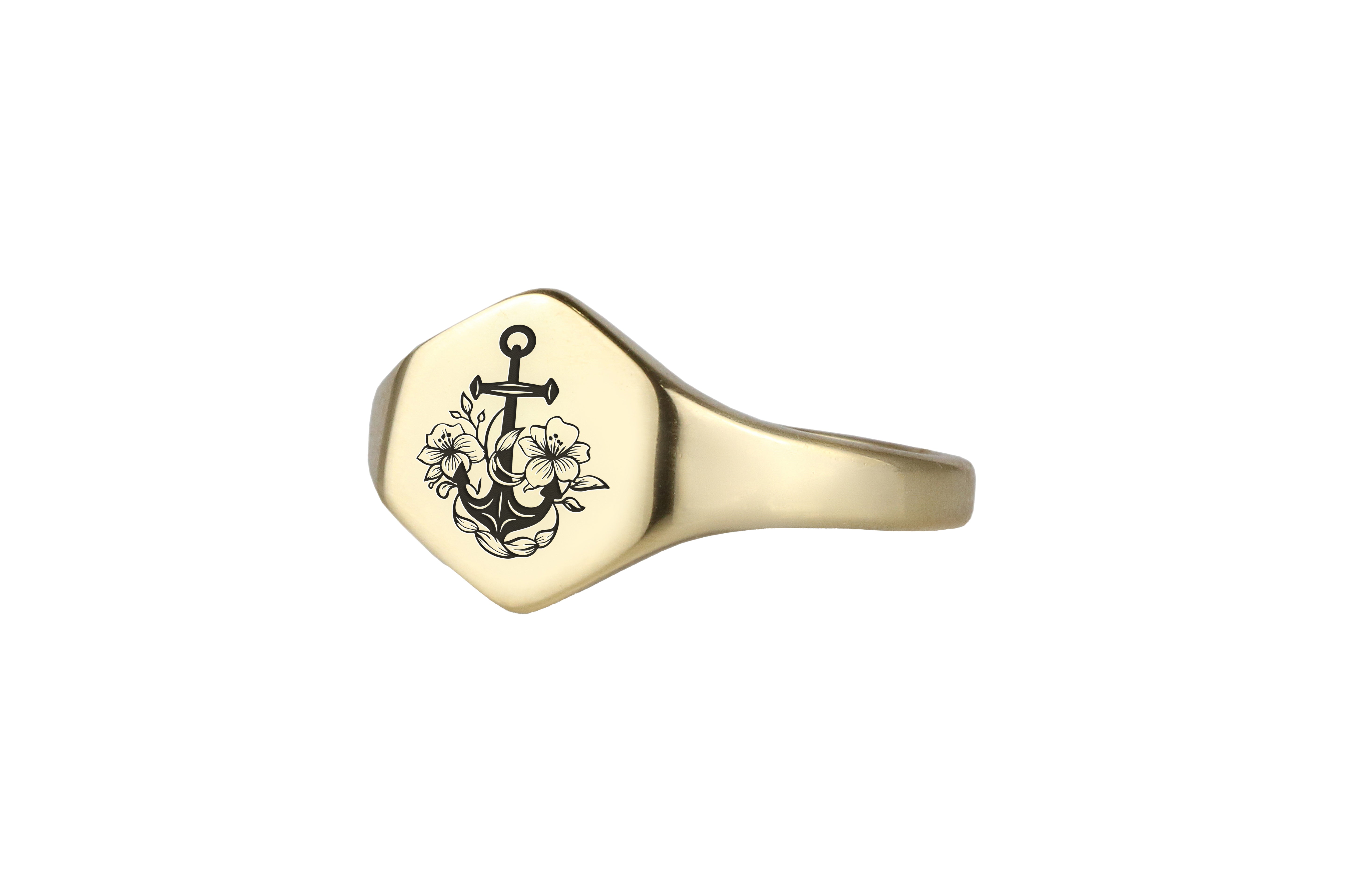 Flowered Anchor Signet Ring