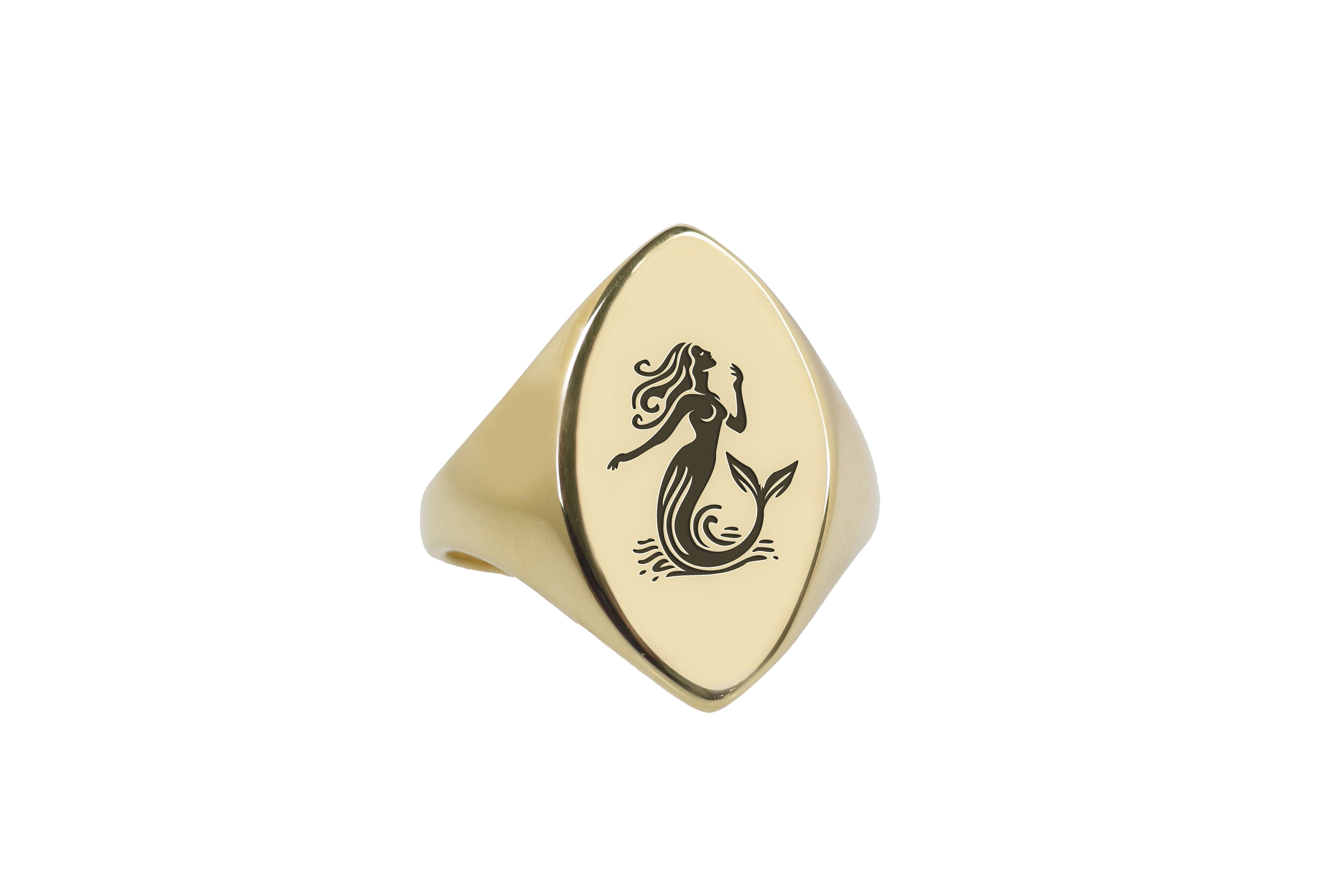Engraved Mermaid Signet Ring