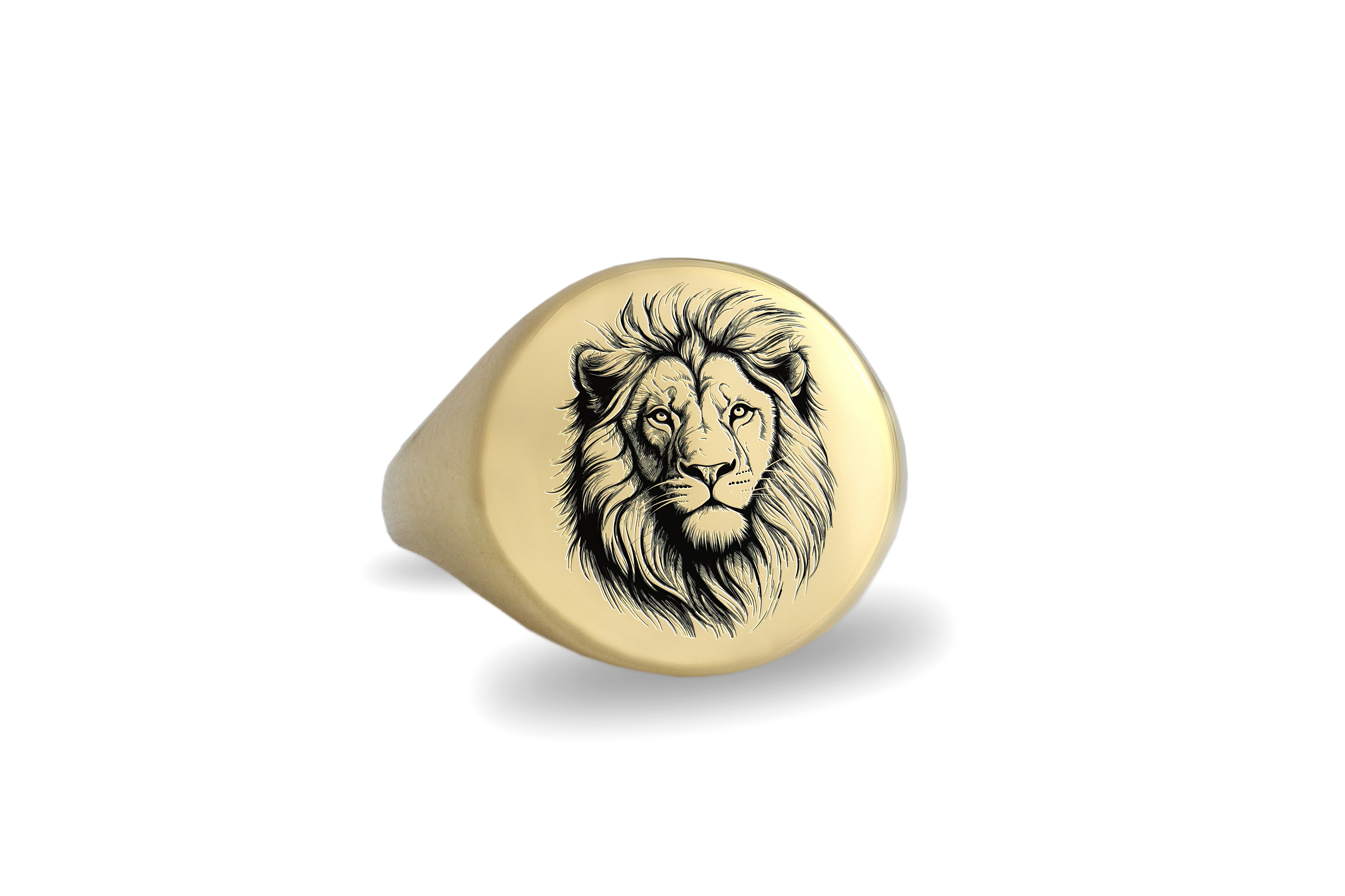 Gold Engraved Lion Sketch Signet Ring