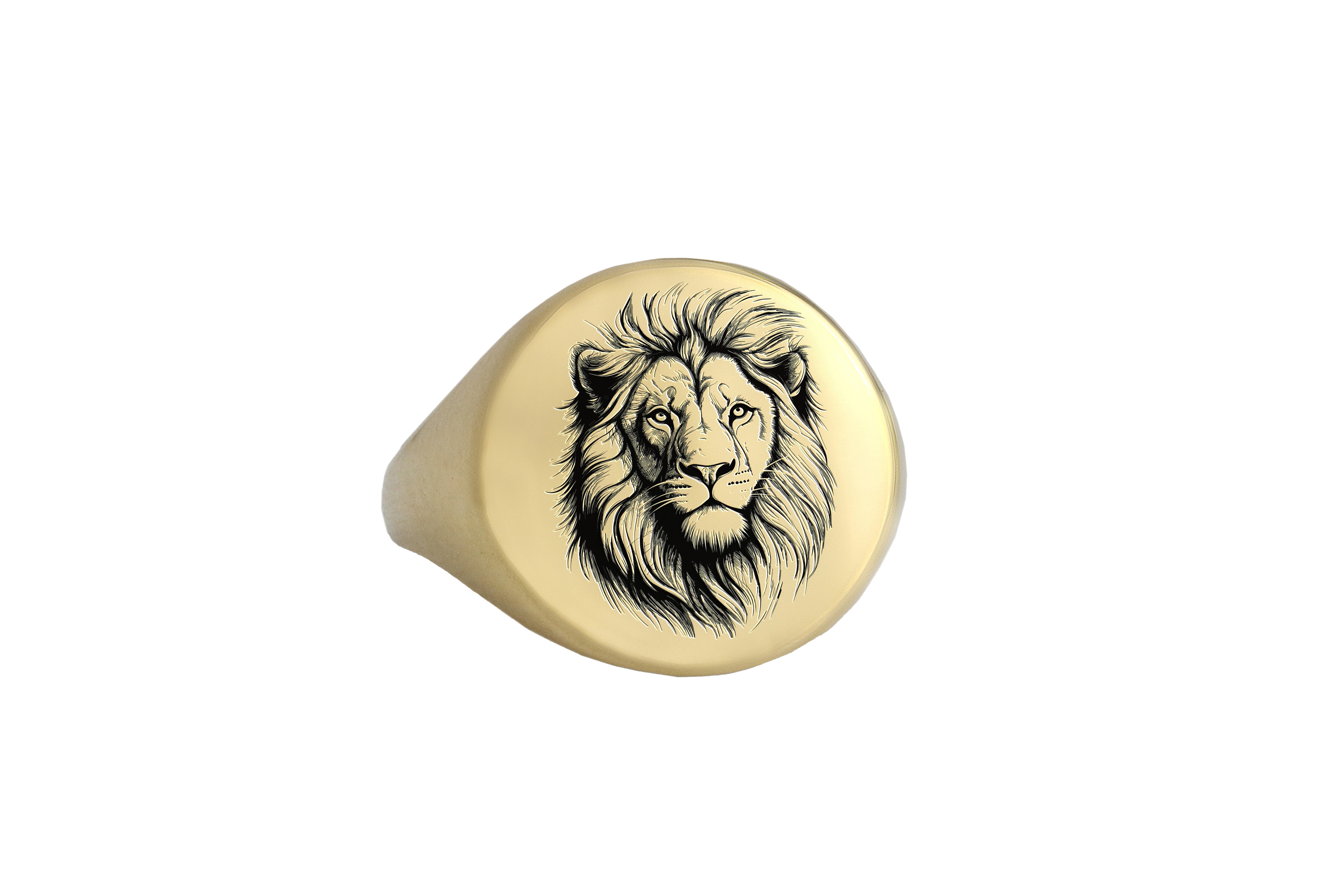 Gold Engraved Lion Sketch Signet Ring