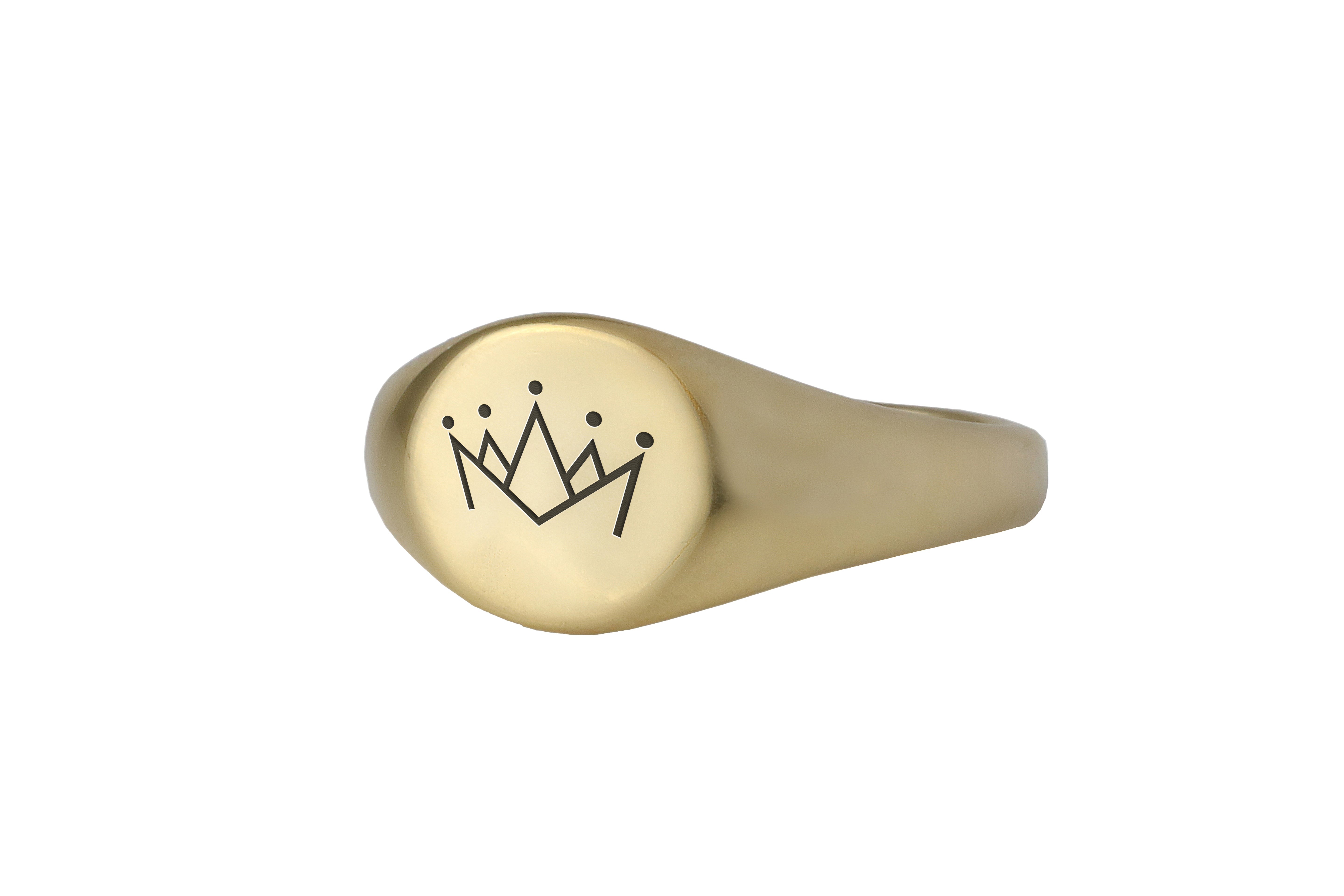 14k Gold Engraved Crown Signet Ring