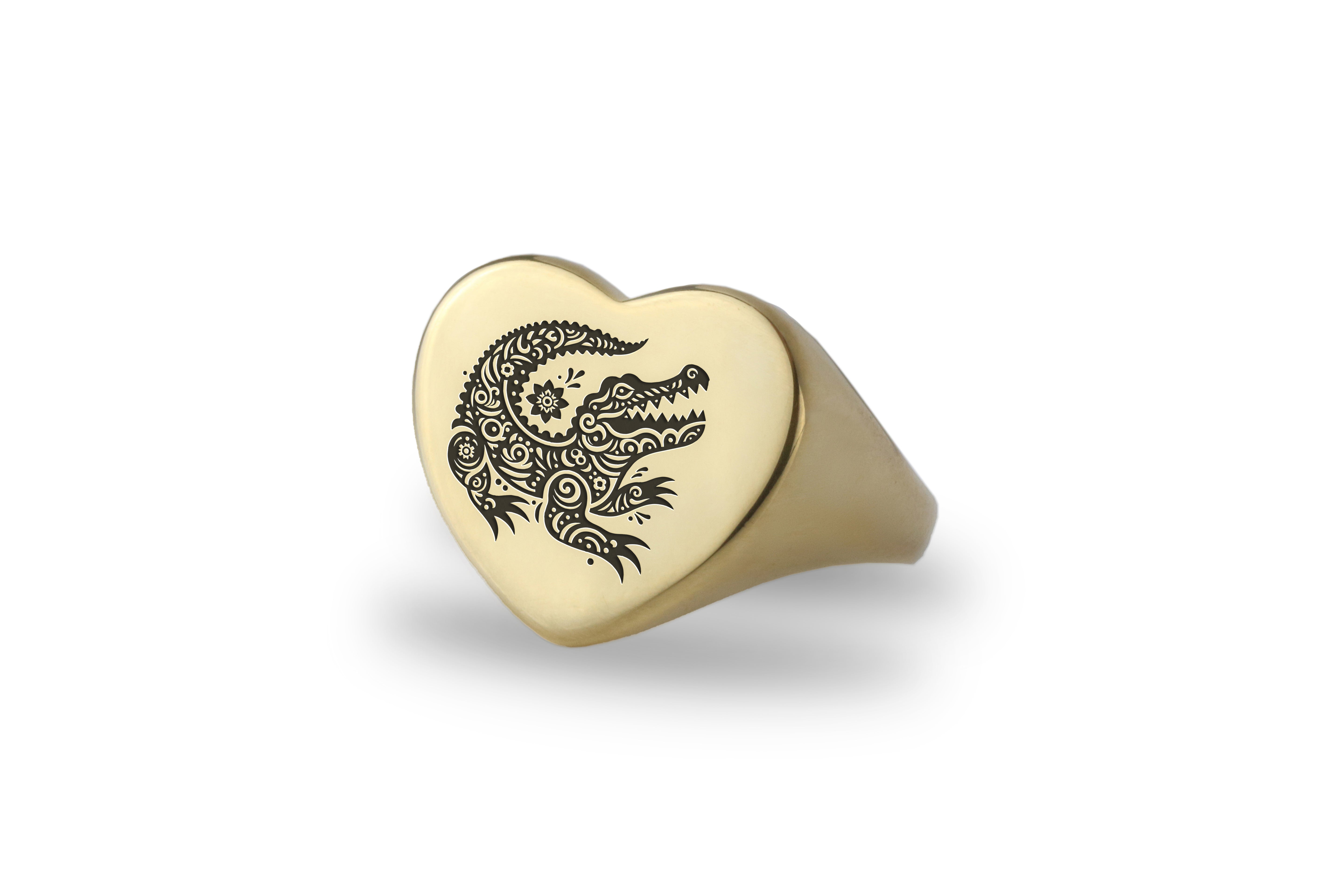 14k Gold Crocodile Signet Ring