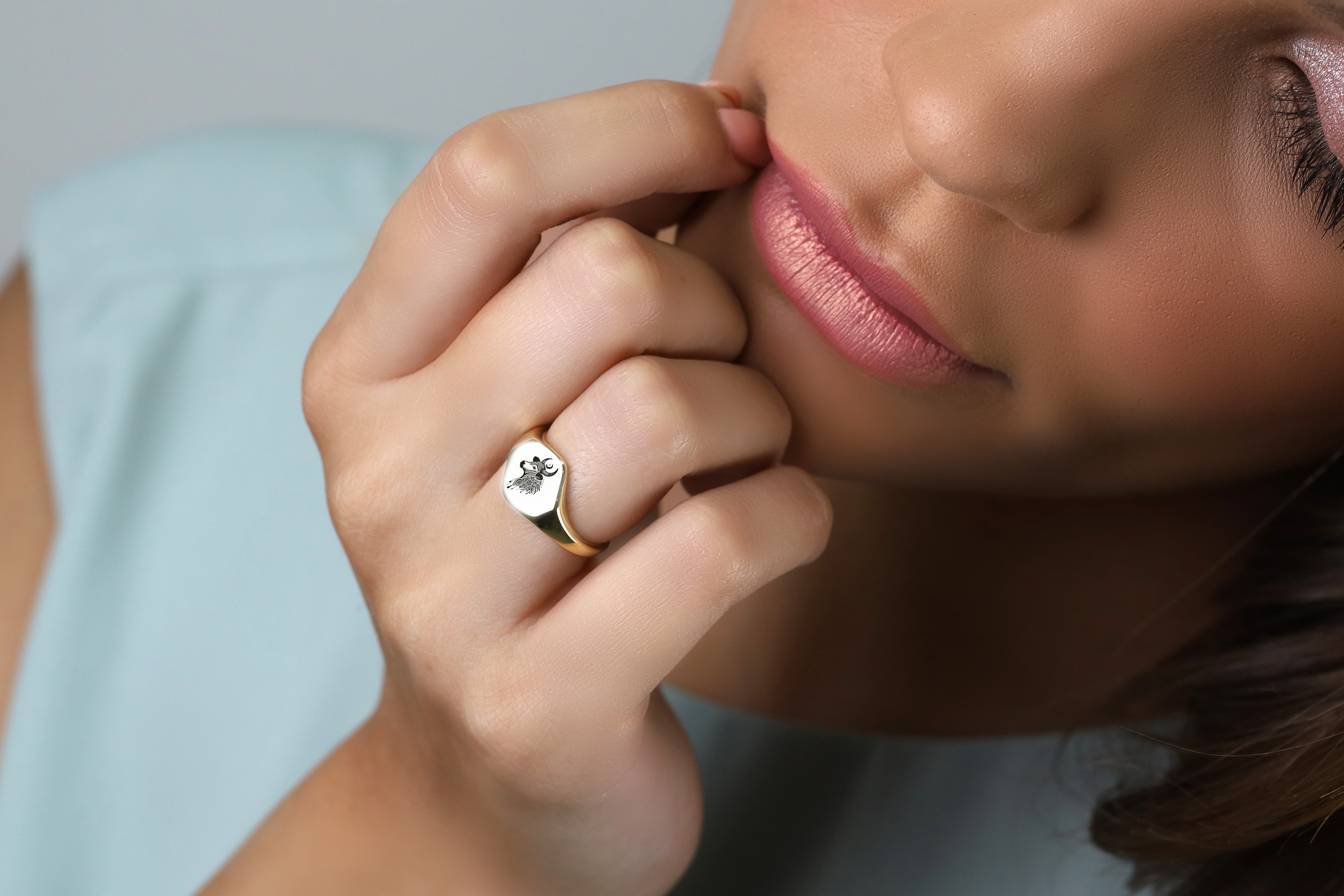 Boho Cow Gold Signet Ring