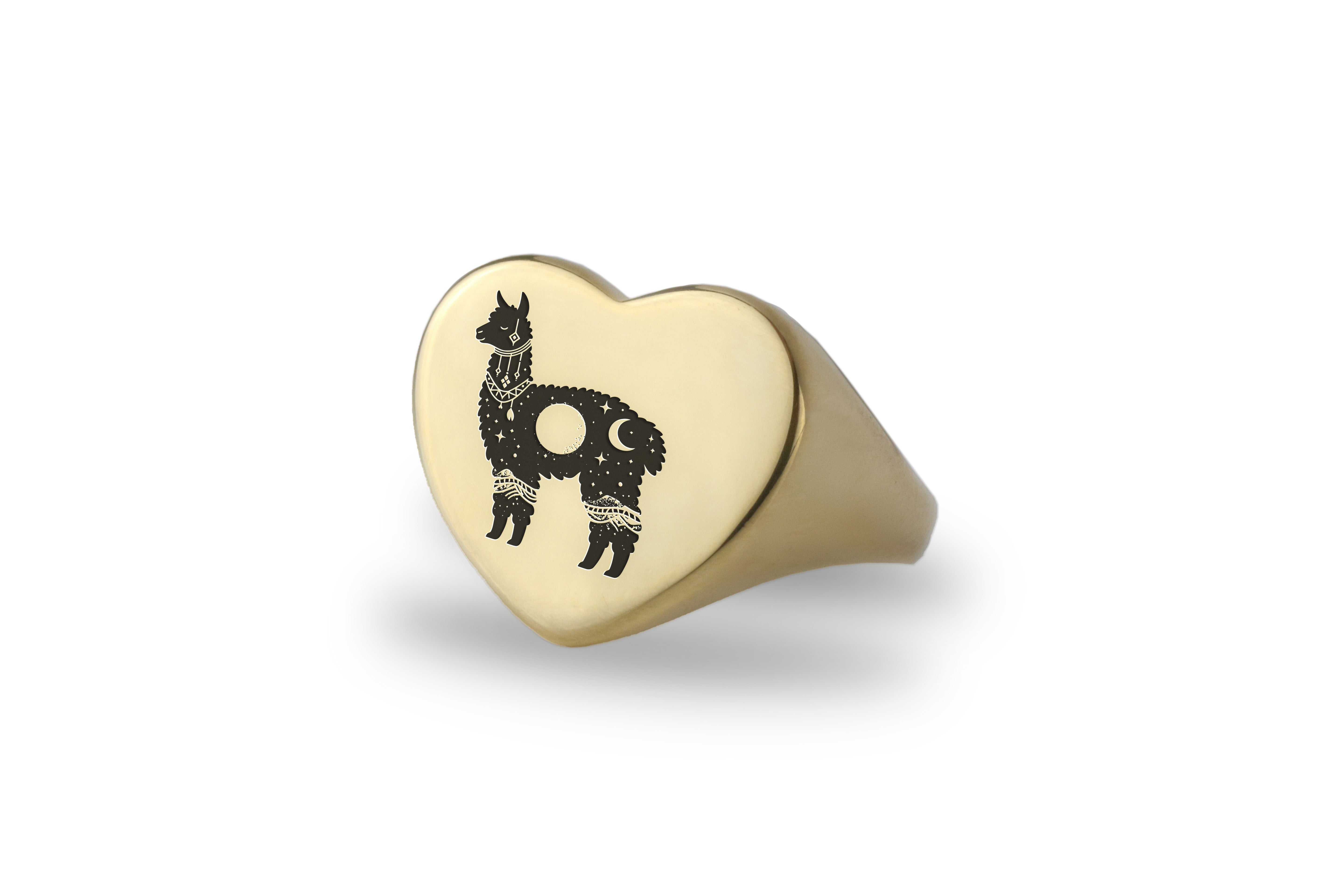 Cosmic Llama Heart Shaped Ring