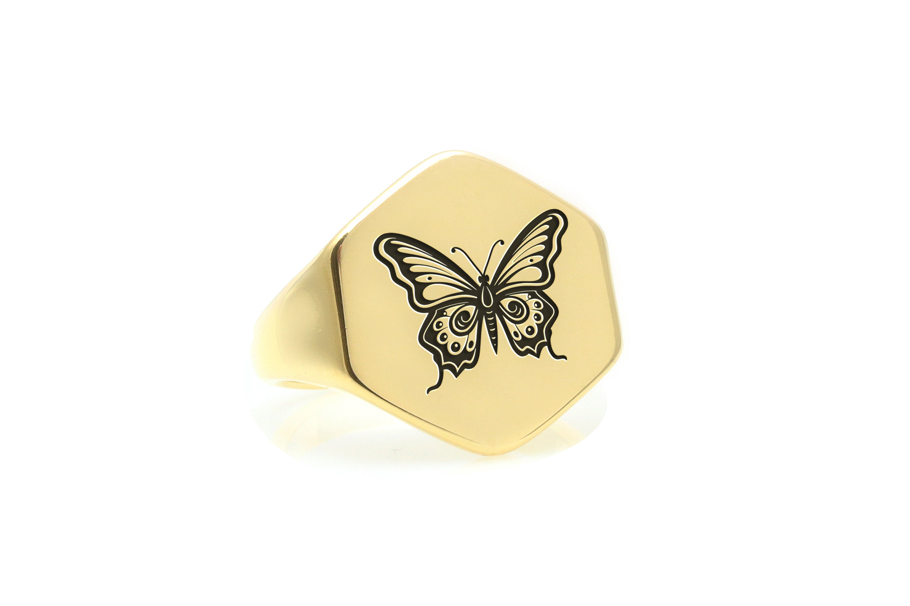 14k Gold Butterfly Signet Ring