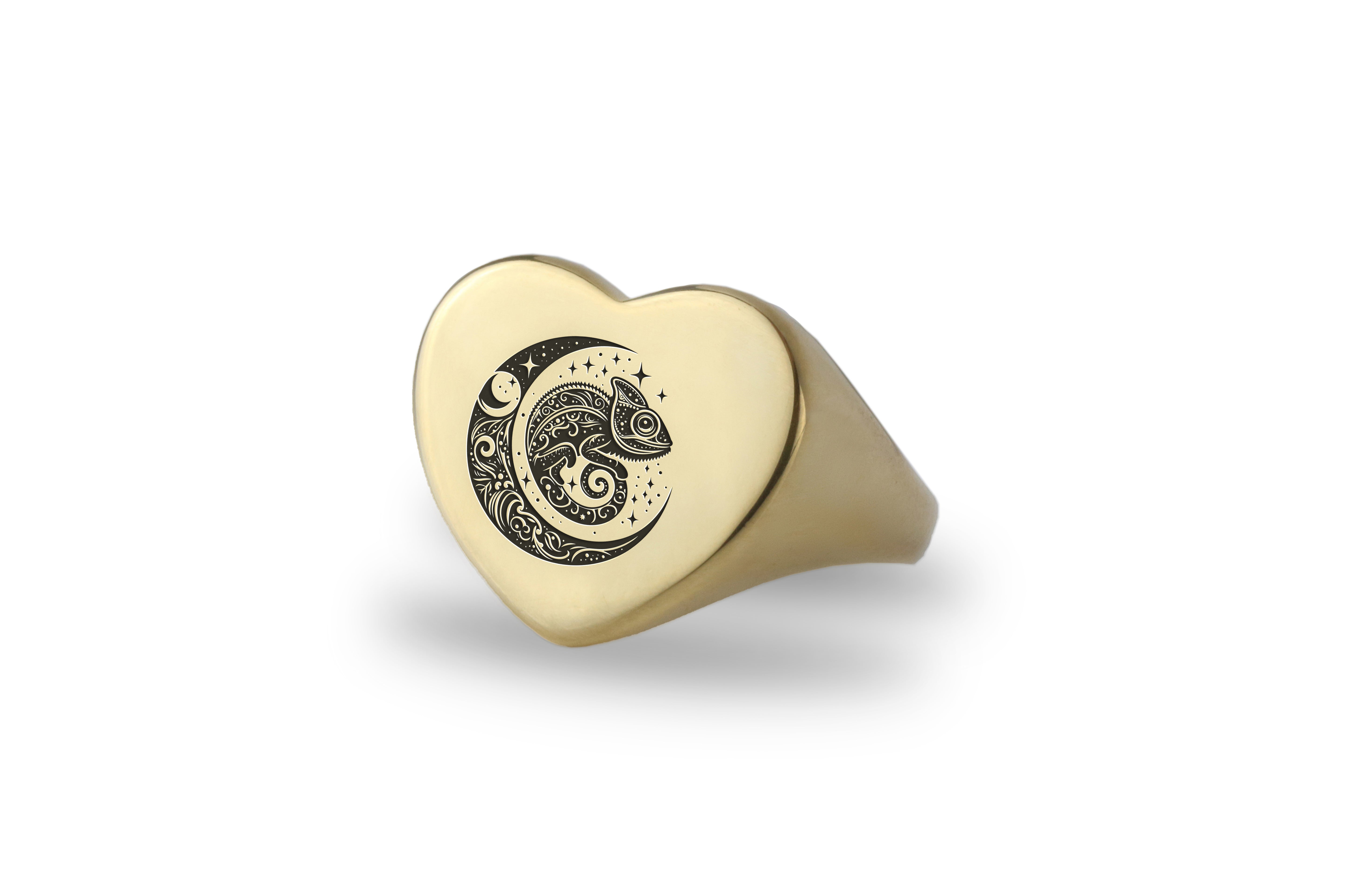 Engraved Chameleon Signet Ring