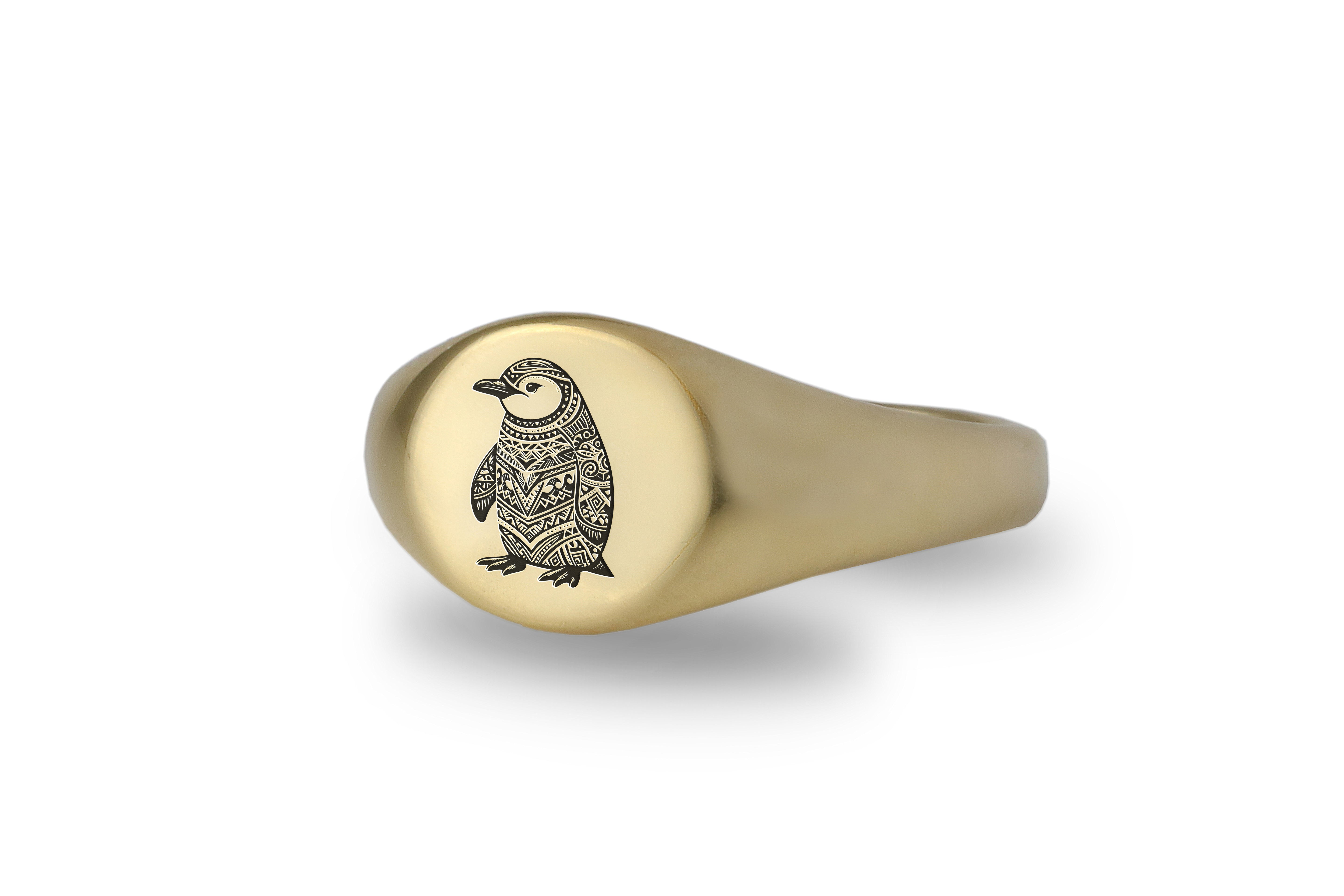 Cute Penguin Gold Signet Ring