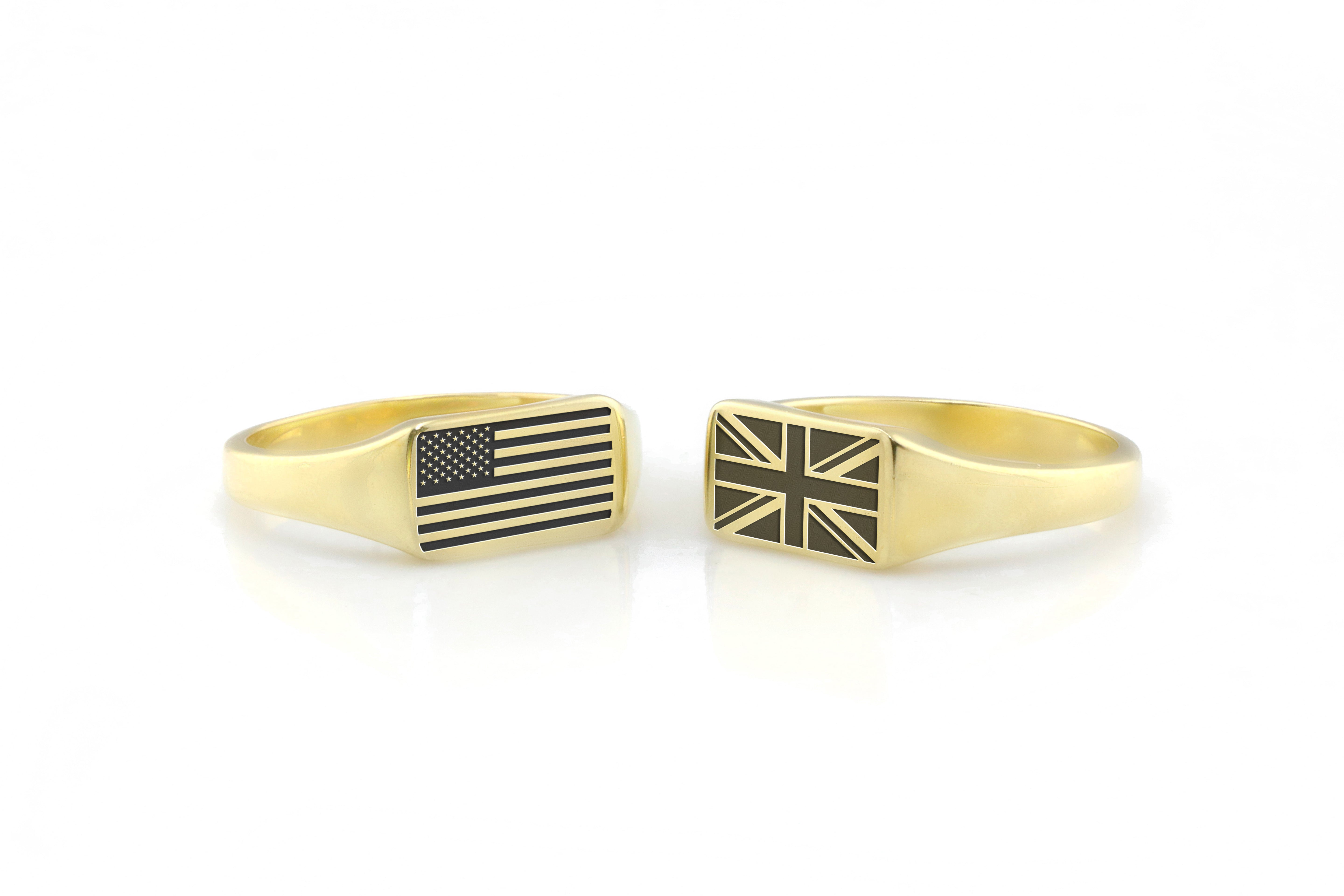 USA Flag Gold Signet Ring