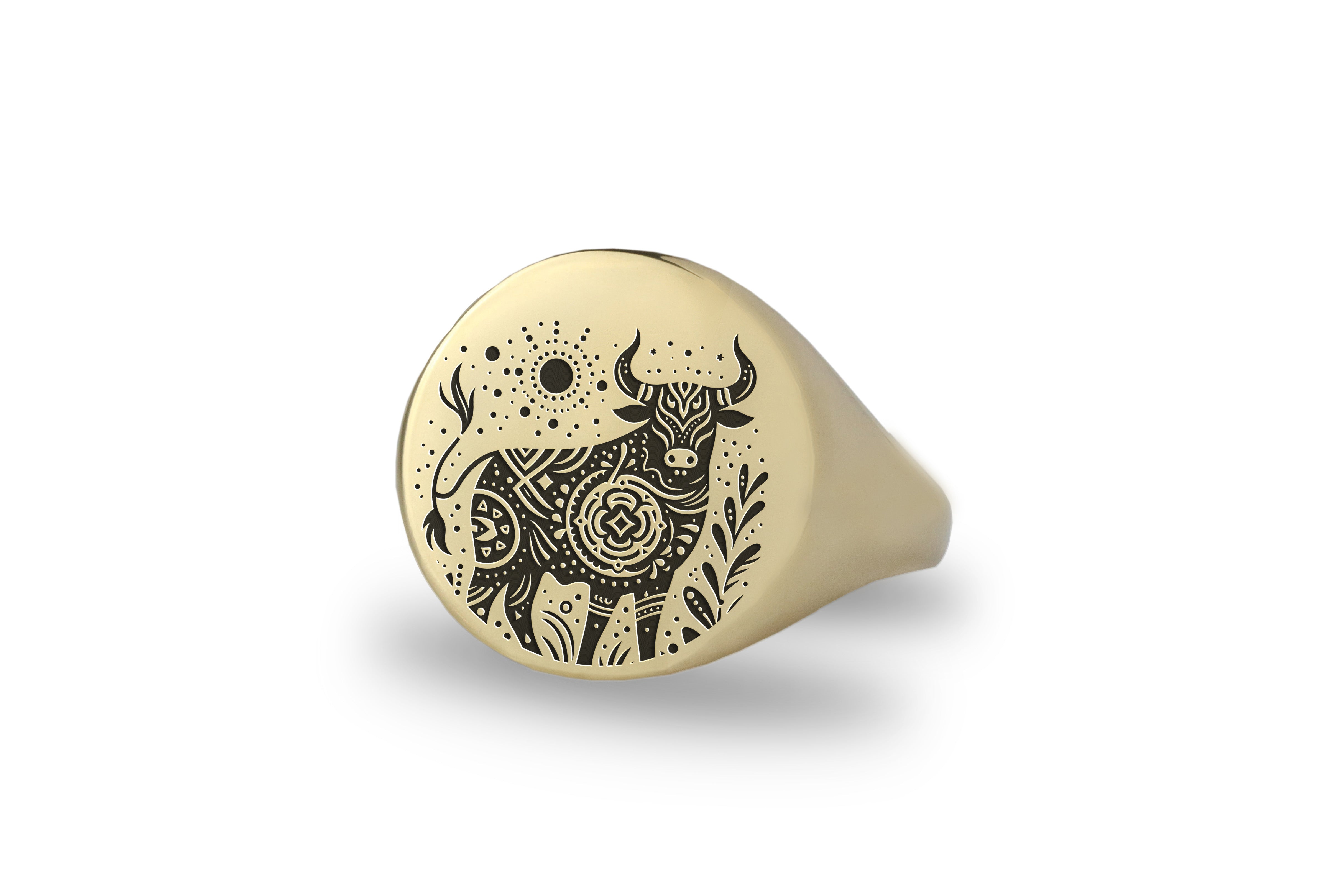 Gold Boho Cow Signet Ring