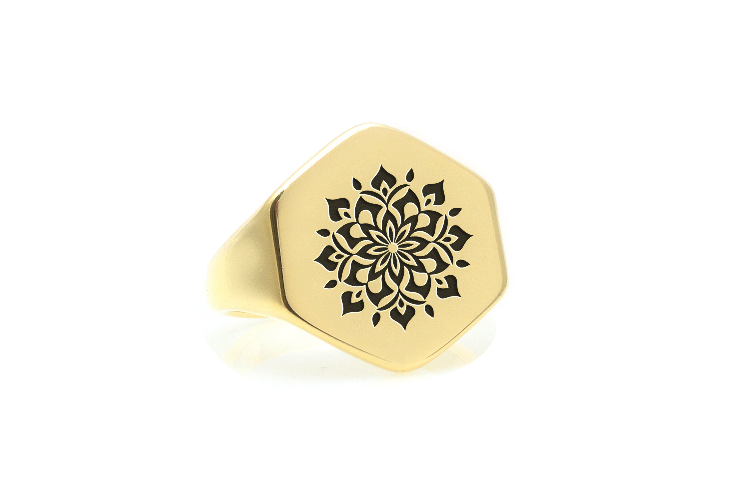 14k Gold Mandala Signet Ring