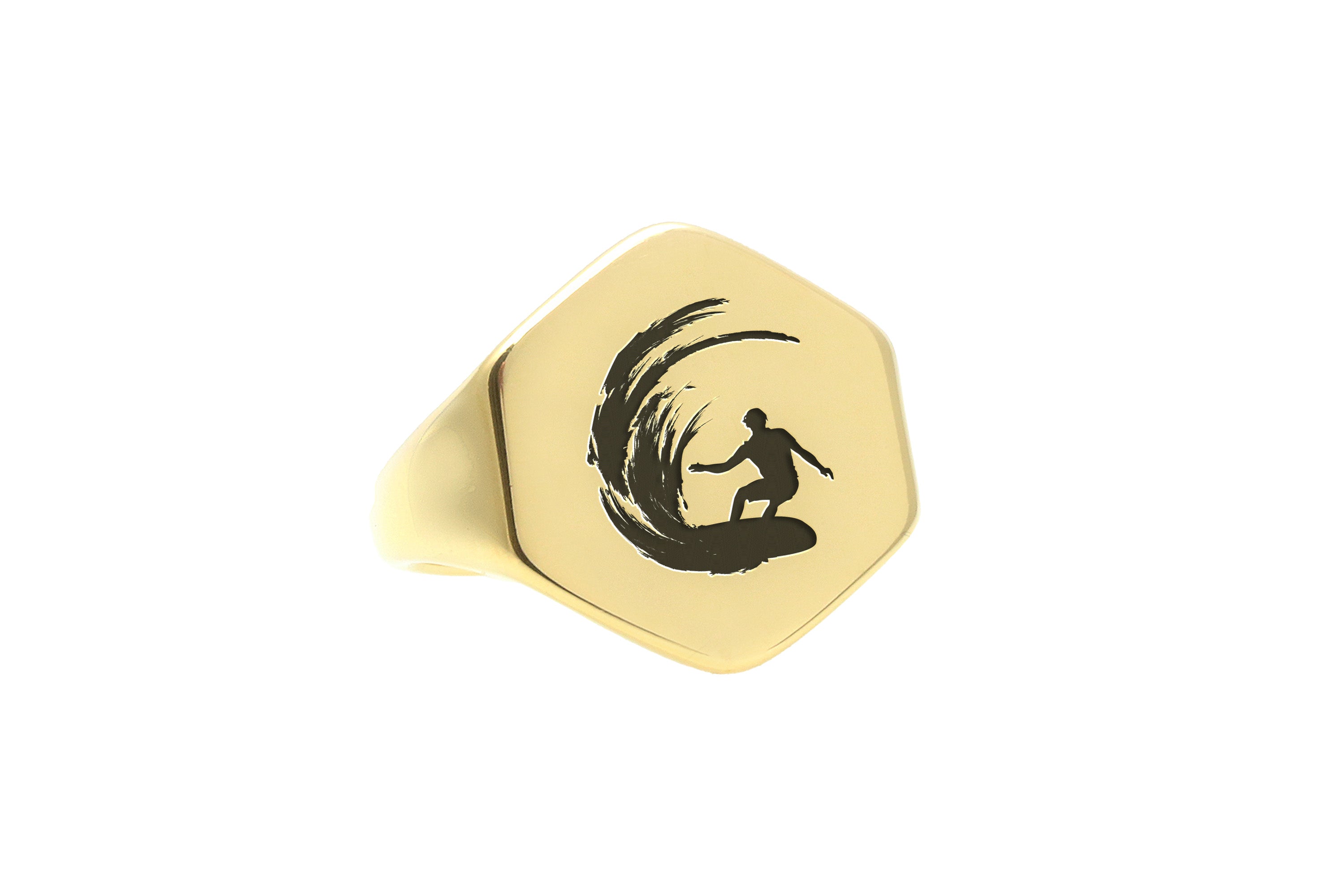 Surfer Catching Wave Engraving Ring