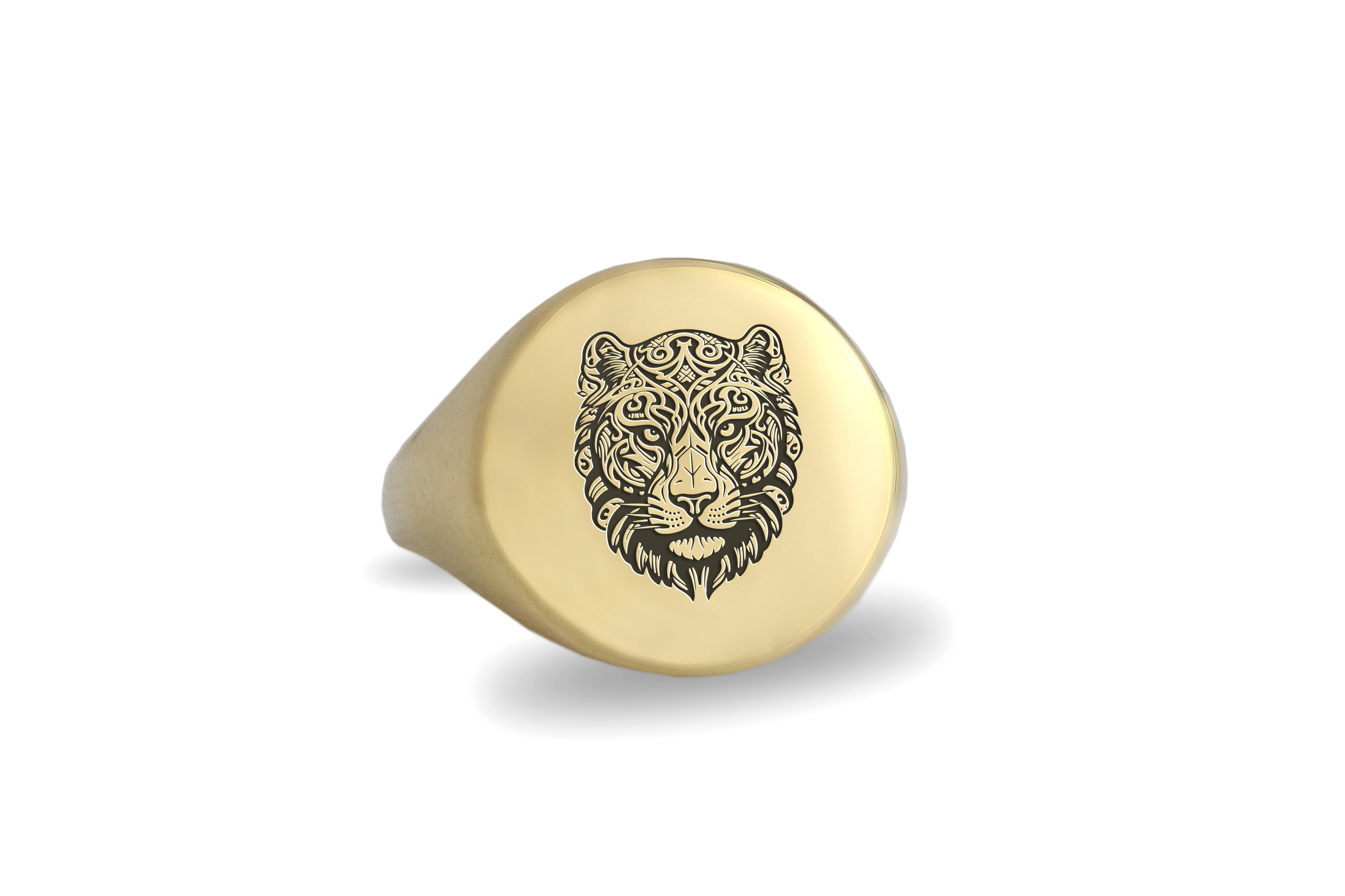 Engraved Majestic Tiger Gold Ring