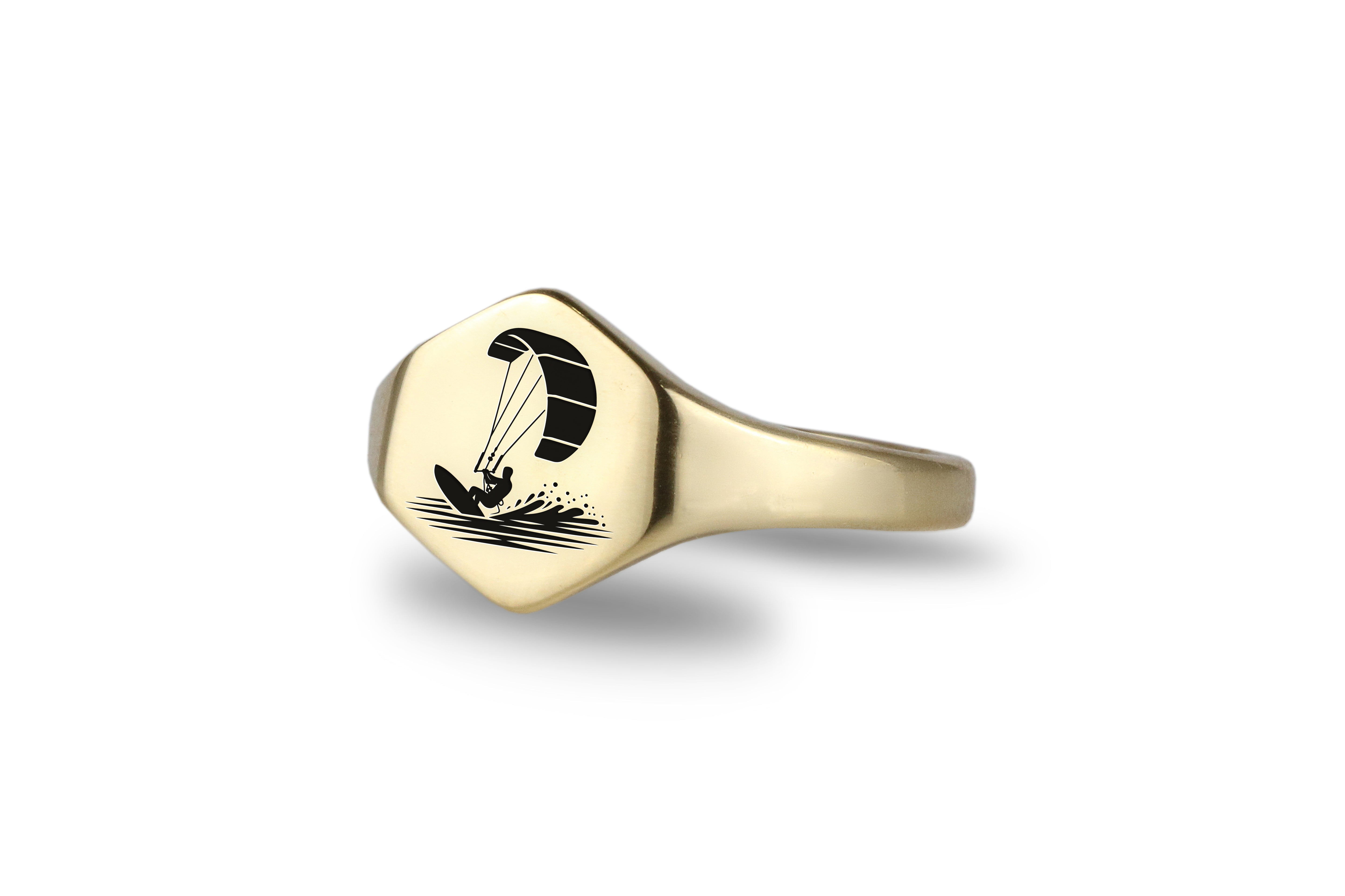 Kitesurfing Engraved Gold Ring